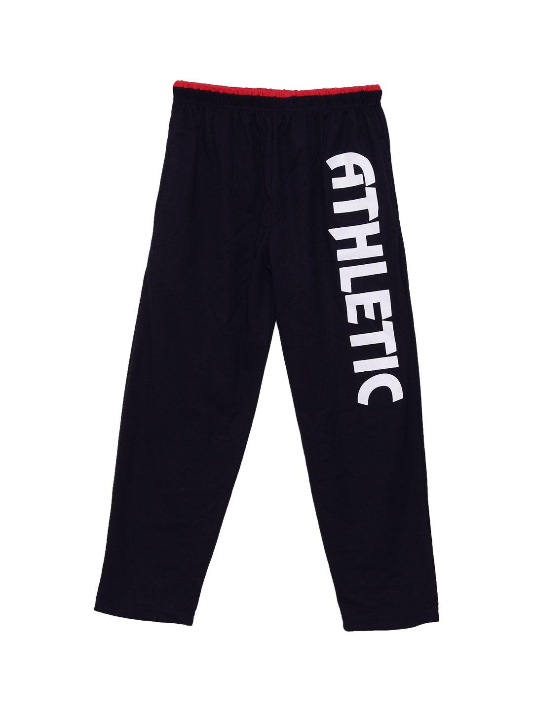 Fashionable Boys Navy Blue & White Printed Pure Cotton Track Pants