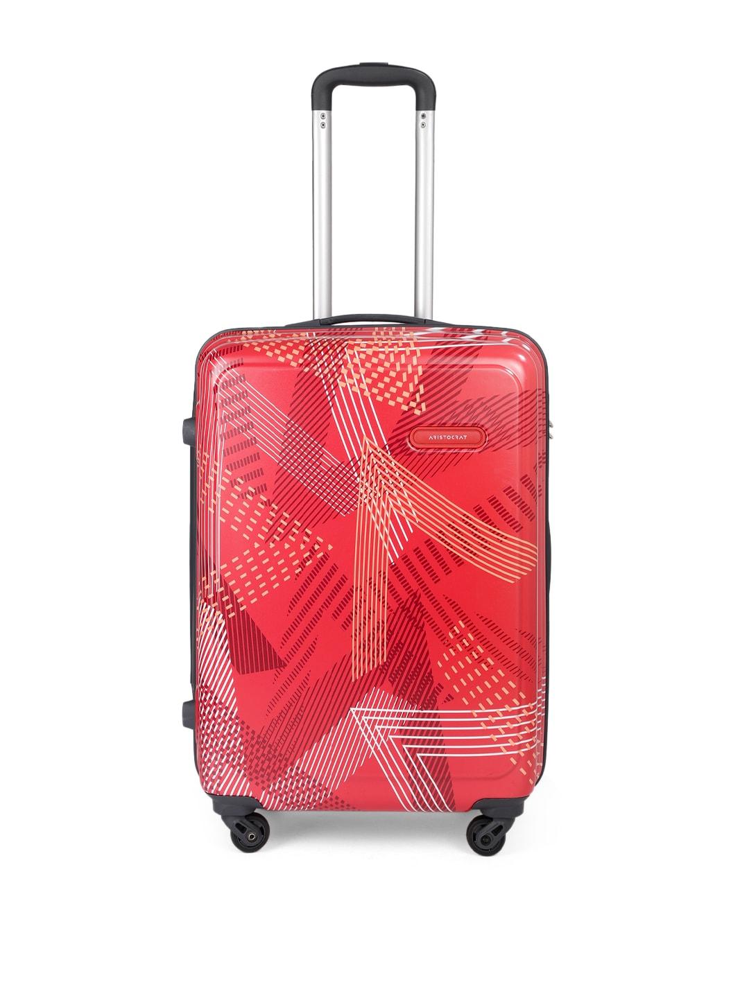 Aristocrat Red Printed Dual Edge 65 360 Medium Trolley Suitcase
