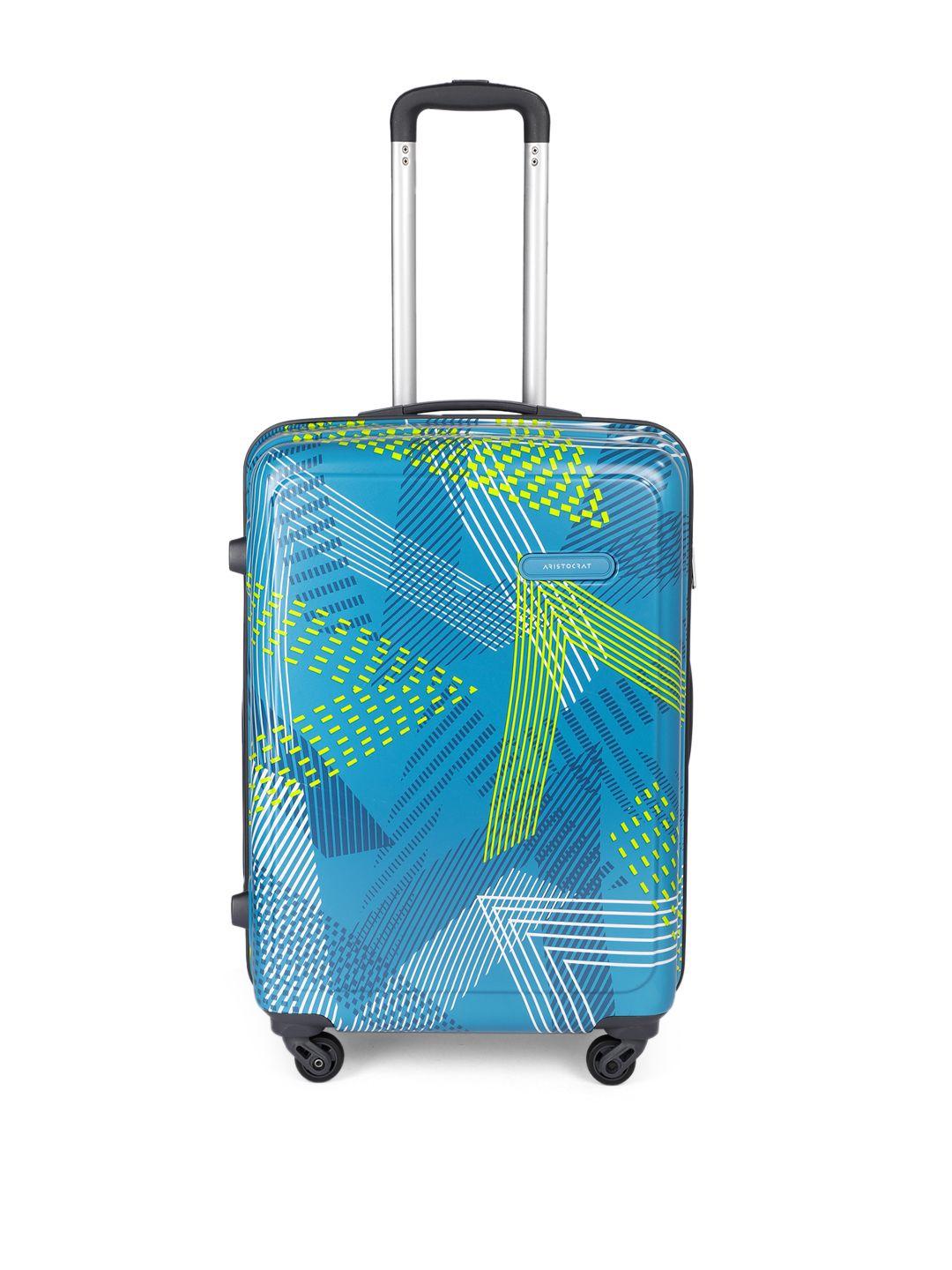 Aristocrat Blue Printed Dual Edge 65 360 Medium Trolley Suitcase