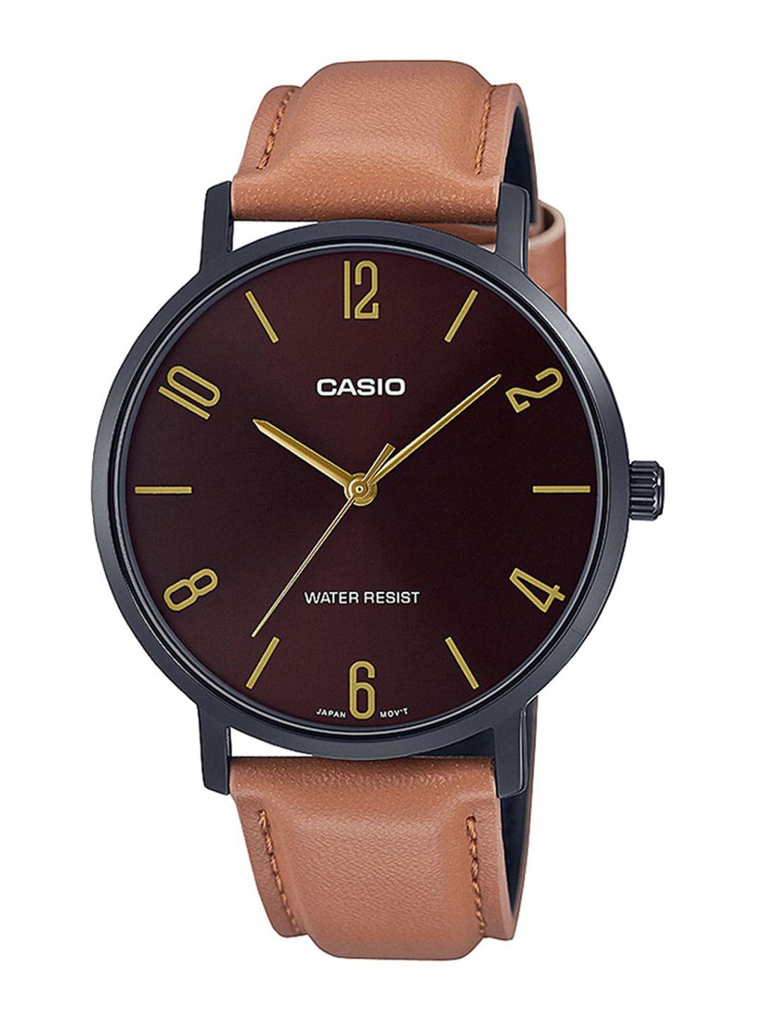CASIO Men Brown Dial & Brown Leather Straps Analogue Watch A1978
