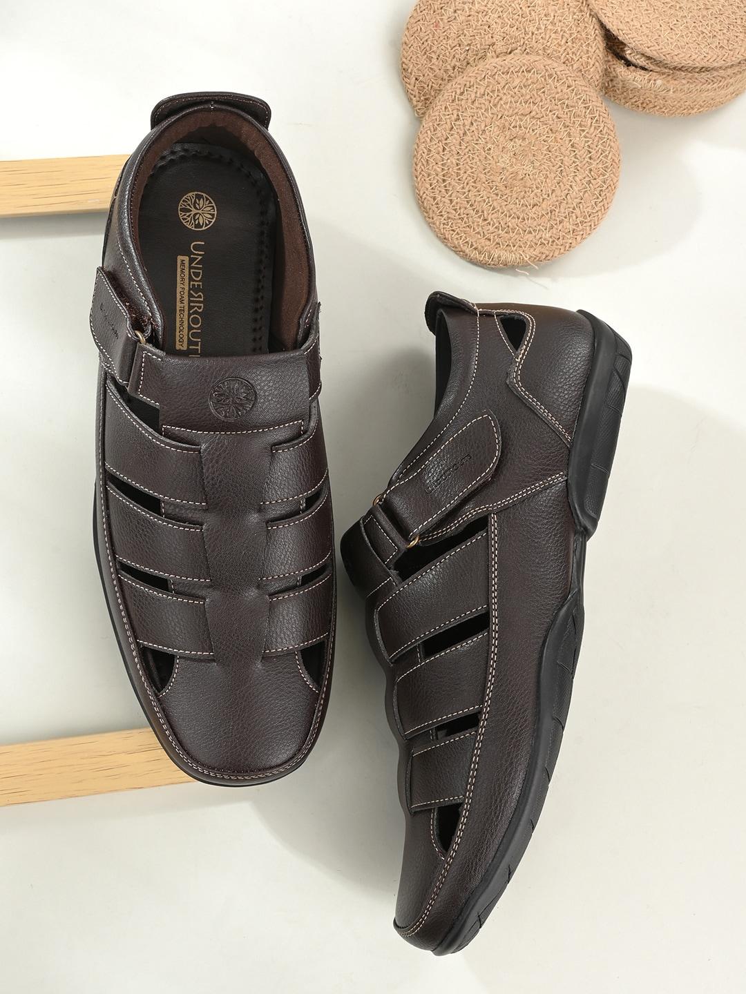 UNDERROUTE Men Brown PU Comfort Sandals