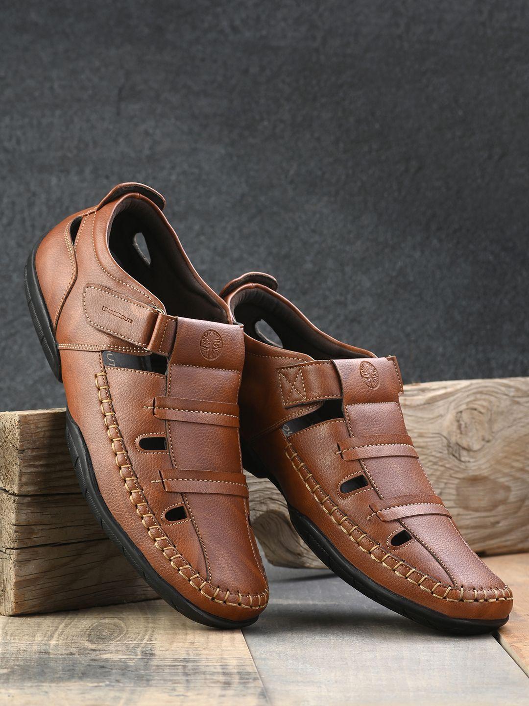 UNDERROUTE Men Tan Solid PU Shoe-Style Sandals