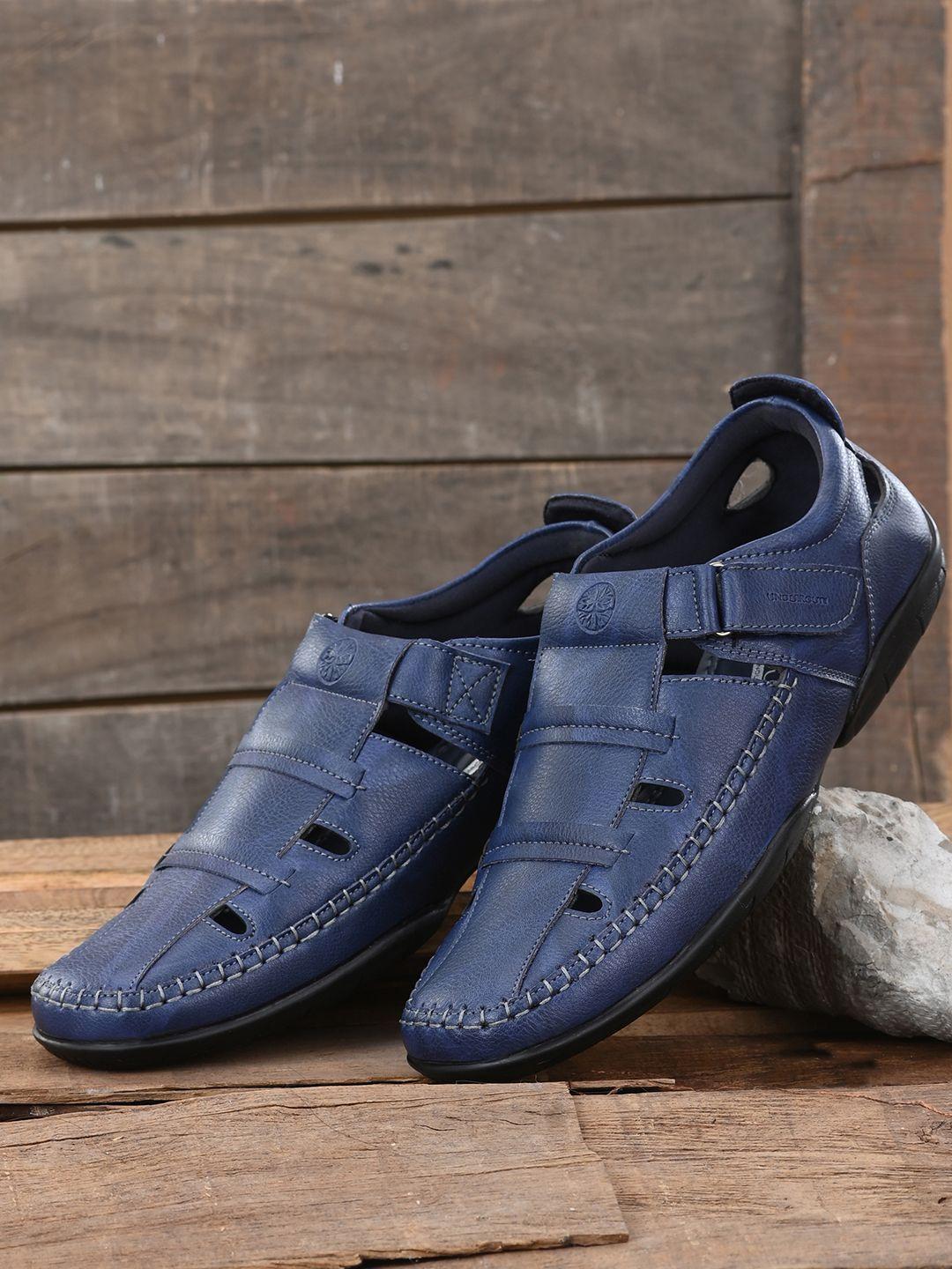 UNDERROUTE Men Navy Blue PU Shoe-Style Sandals