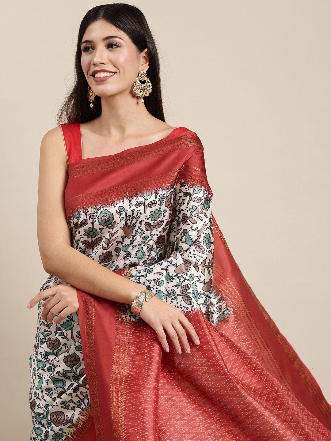 vastranand-off-white-&-maroon-ethnic-print-zari-silk-blend-saree