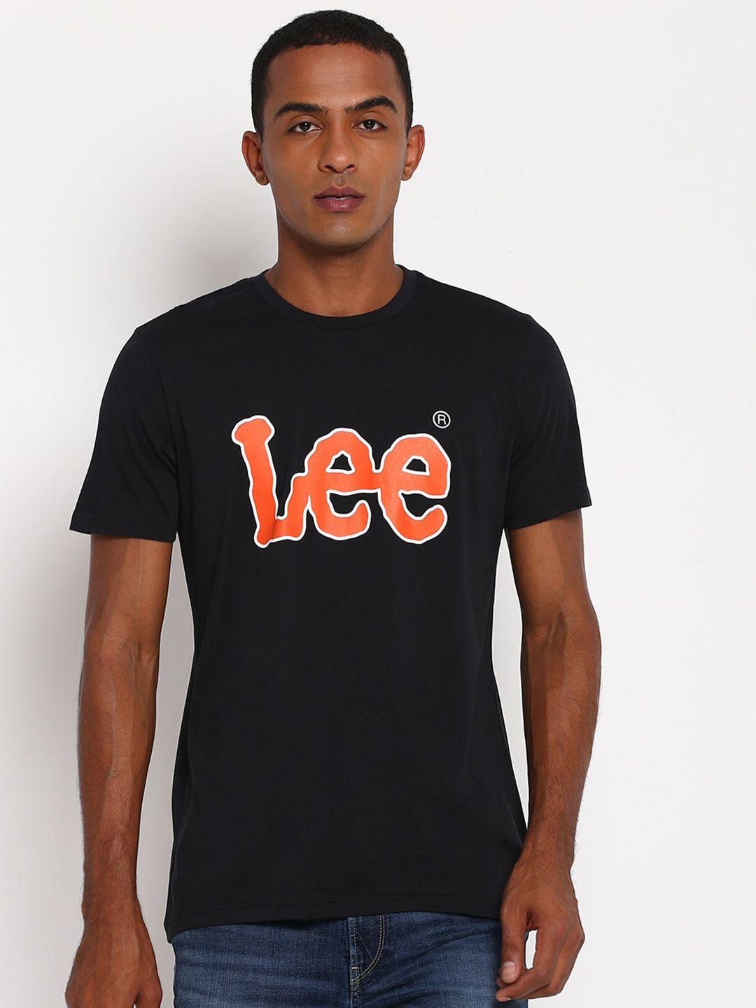 Lee Men Black Brand Logo Printed Slim Fit T-shirt