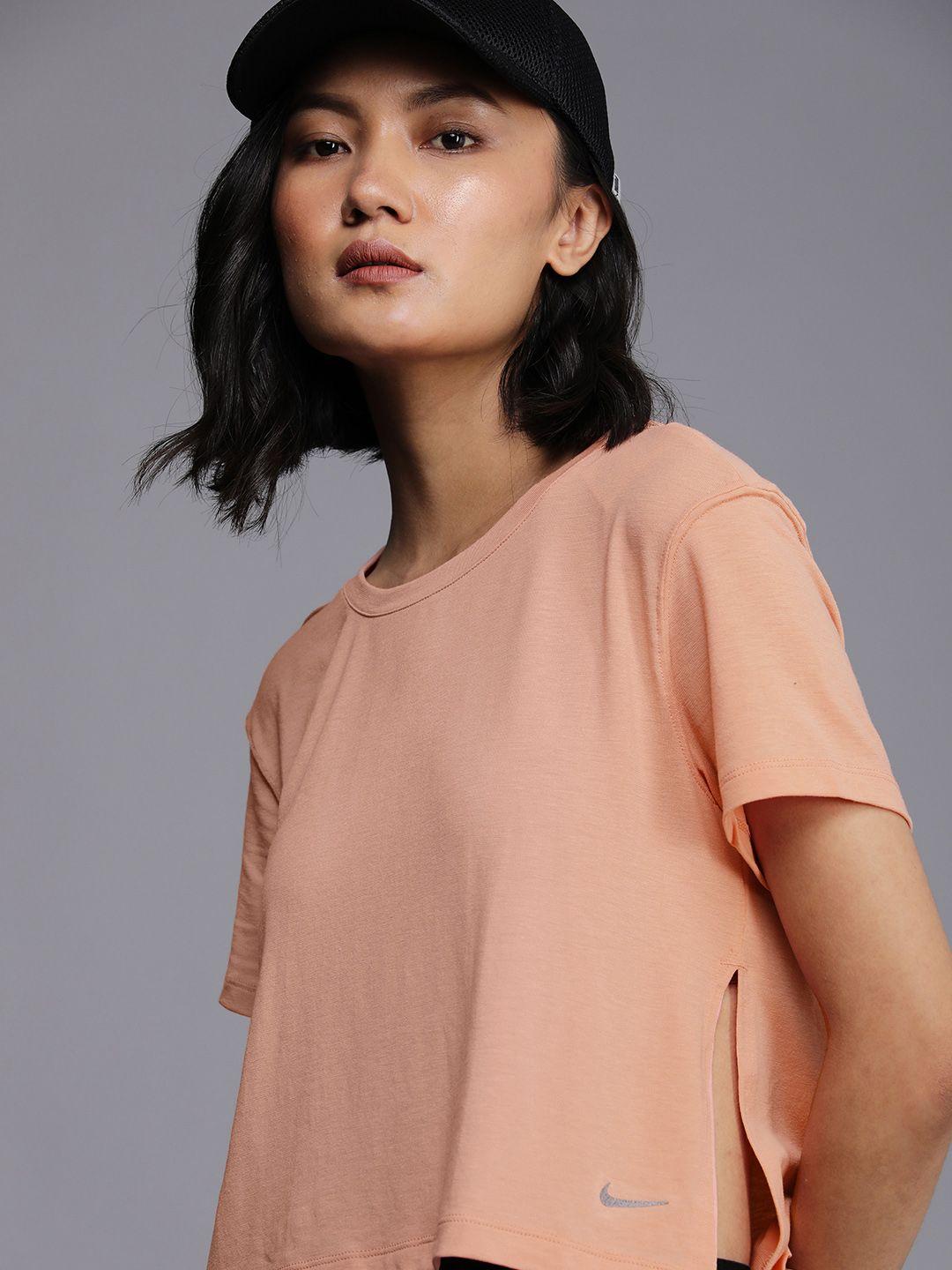 nike-women-peach-coloured-brand-logo-printed-top-wide-side-slit