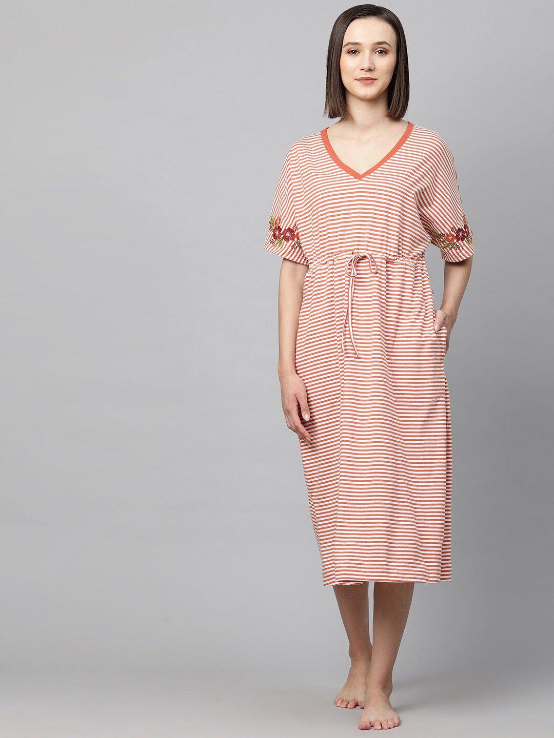 chemistry-peach-coloured-pure-cotton-striped-and-embroidery-nightdress