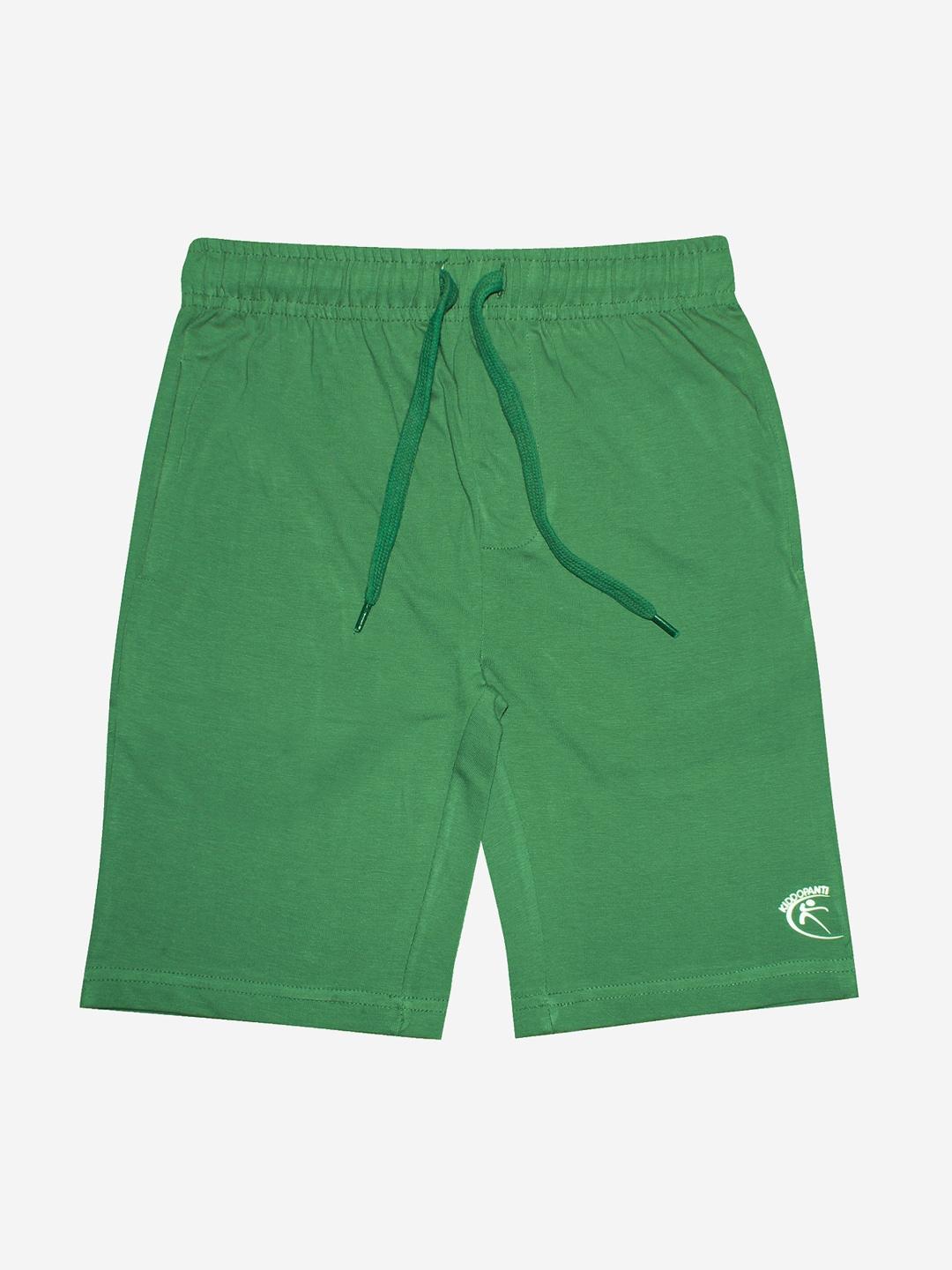 KiddoPanti Boys Green Regular Fit Cotton Shorts