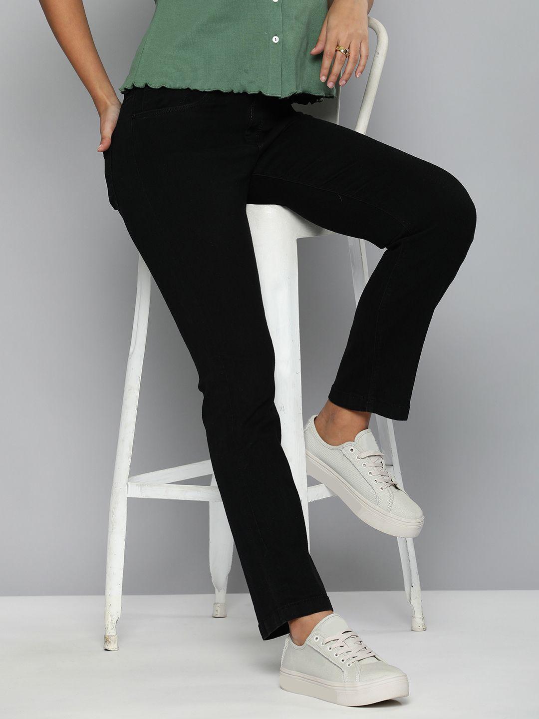 here&now-women-black-straight-fit-high-rise-stretchable-jeans