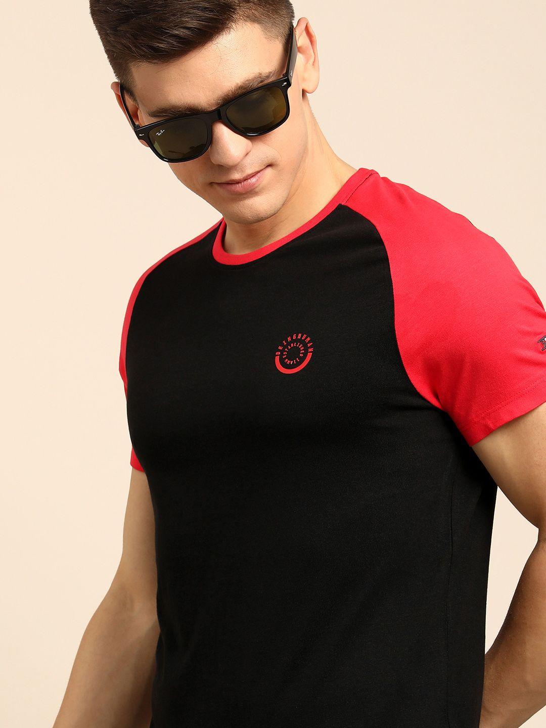 Being Human Men Black Contrast Sleeves Pure Cotton T-shirt