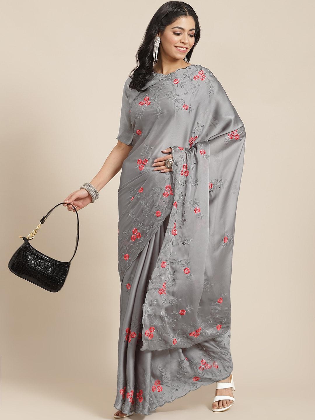 serona-fabrics-women-grey-&-red-floral-embroidered-saree