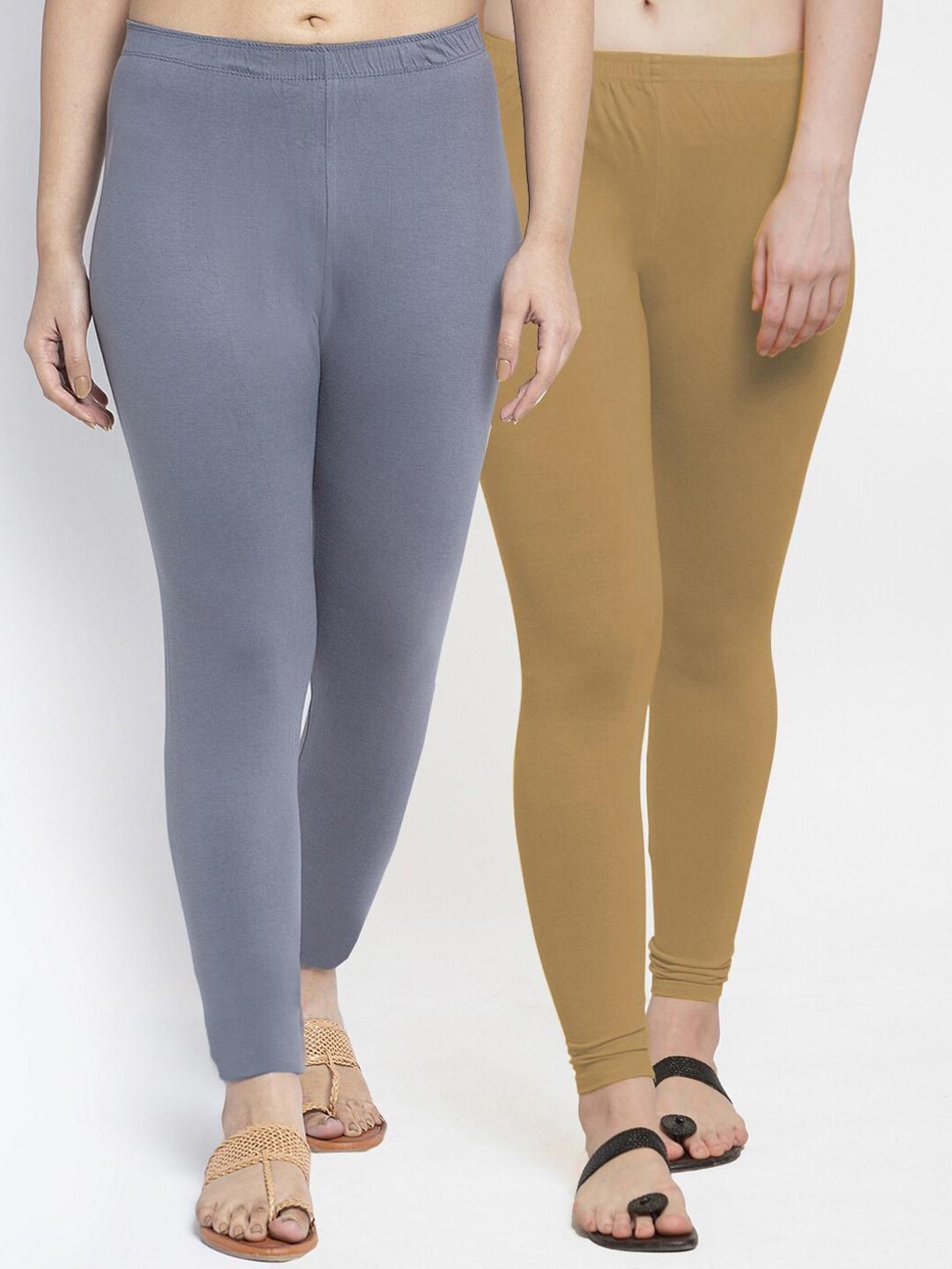 gracit-women-grey-&-beige-pack-of-2-solid-ankle-length-leggings