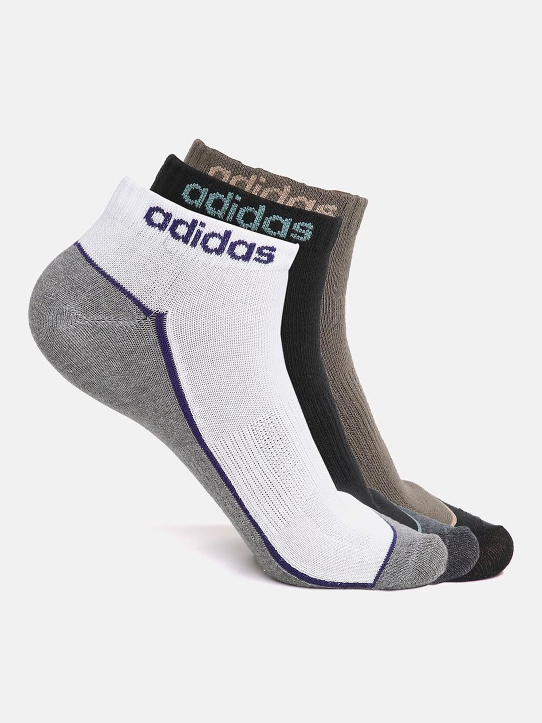 ADIDAS Men Pack of 3 White & Black Colourblocked Ankle-Length Socks