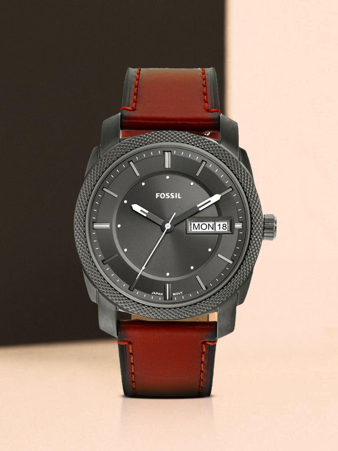 Fossil Men Grey Dial & Brown Leather Straps Analogue Watch FS5900