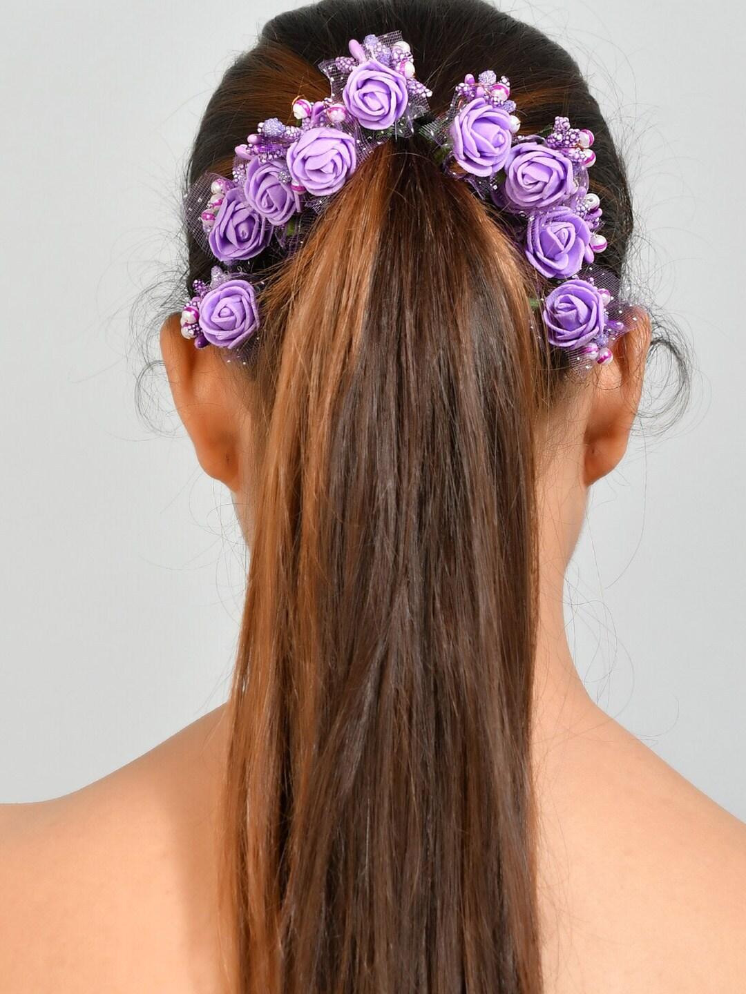 Silvermerc Designs Women Purple Set Of 10 Floral Embellished U Pins