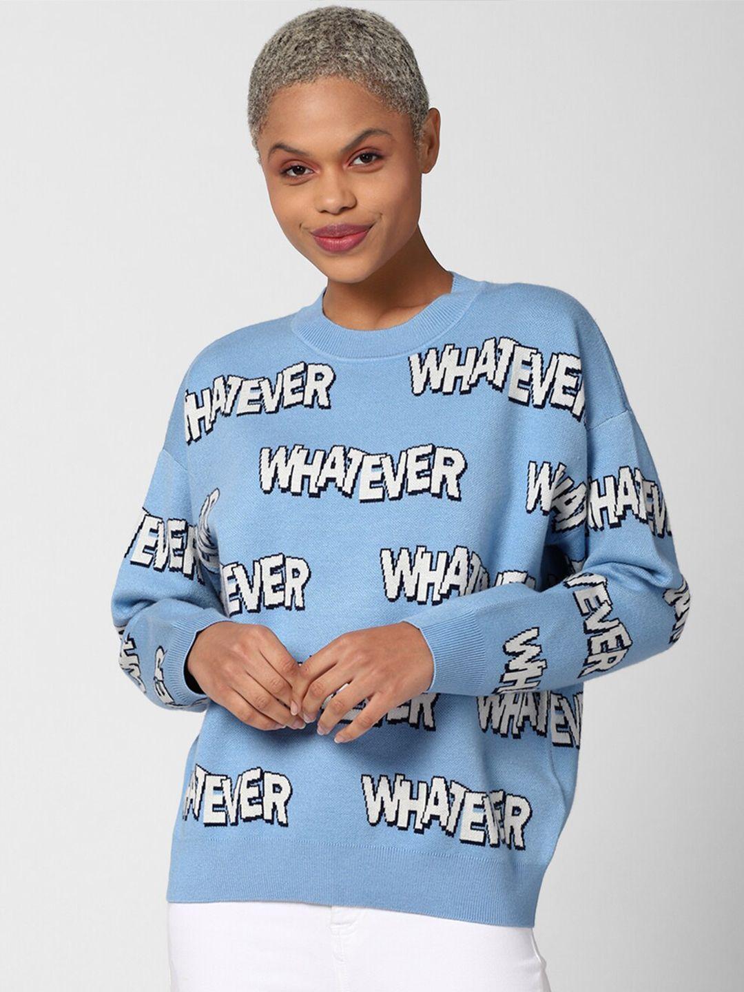 forever-21-women-blue-&-white-typography-printed-pullover