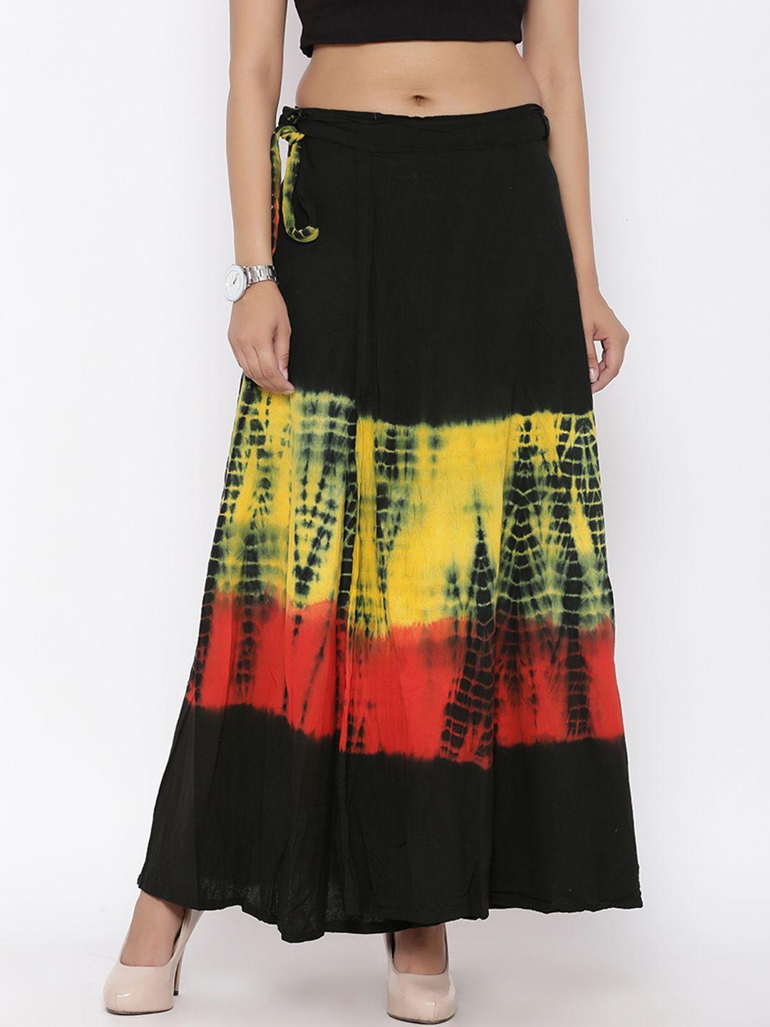 SOUNDARYA Black & Yellow Tie-Dyed Print Wrap-Around Maxi Skirt