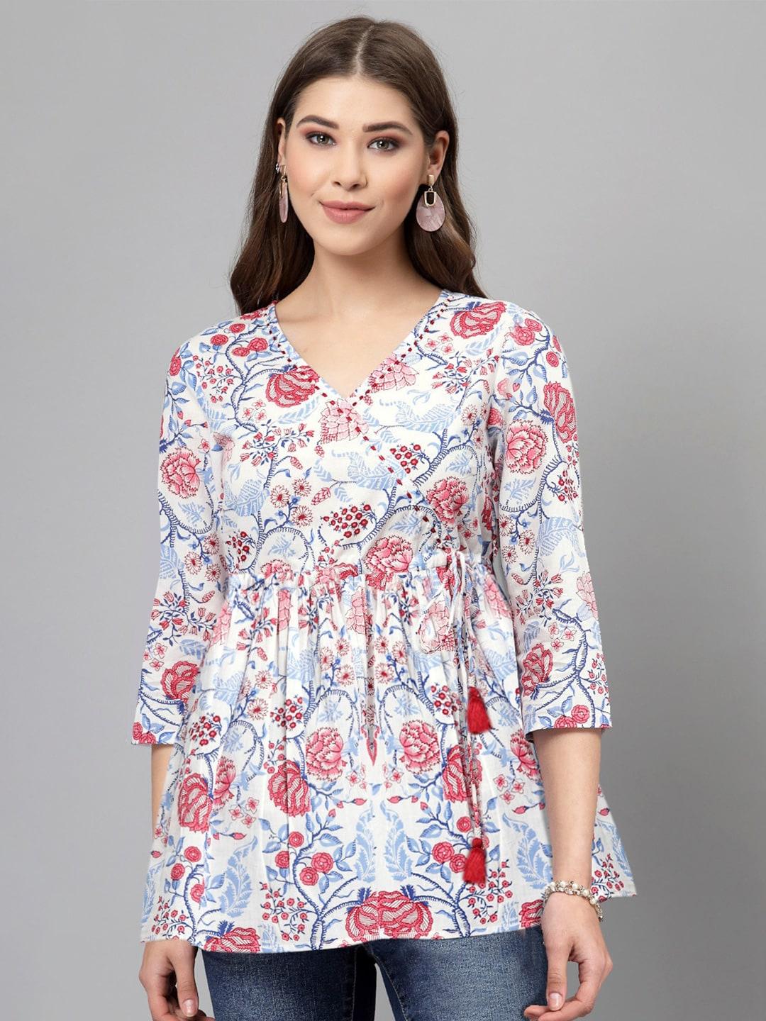 qomn-women-white-&-red-floral-print-wrap-longline-top