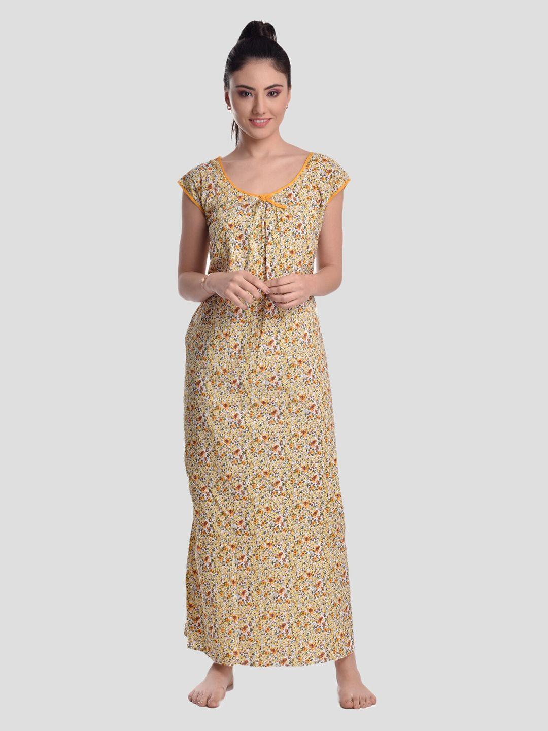 cierge-yellow-&-white-floral-printed-pure-cotton-maxi-nightdress