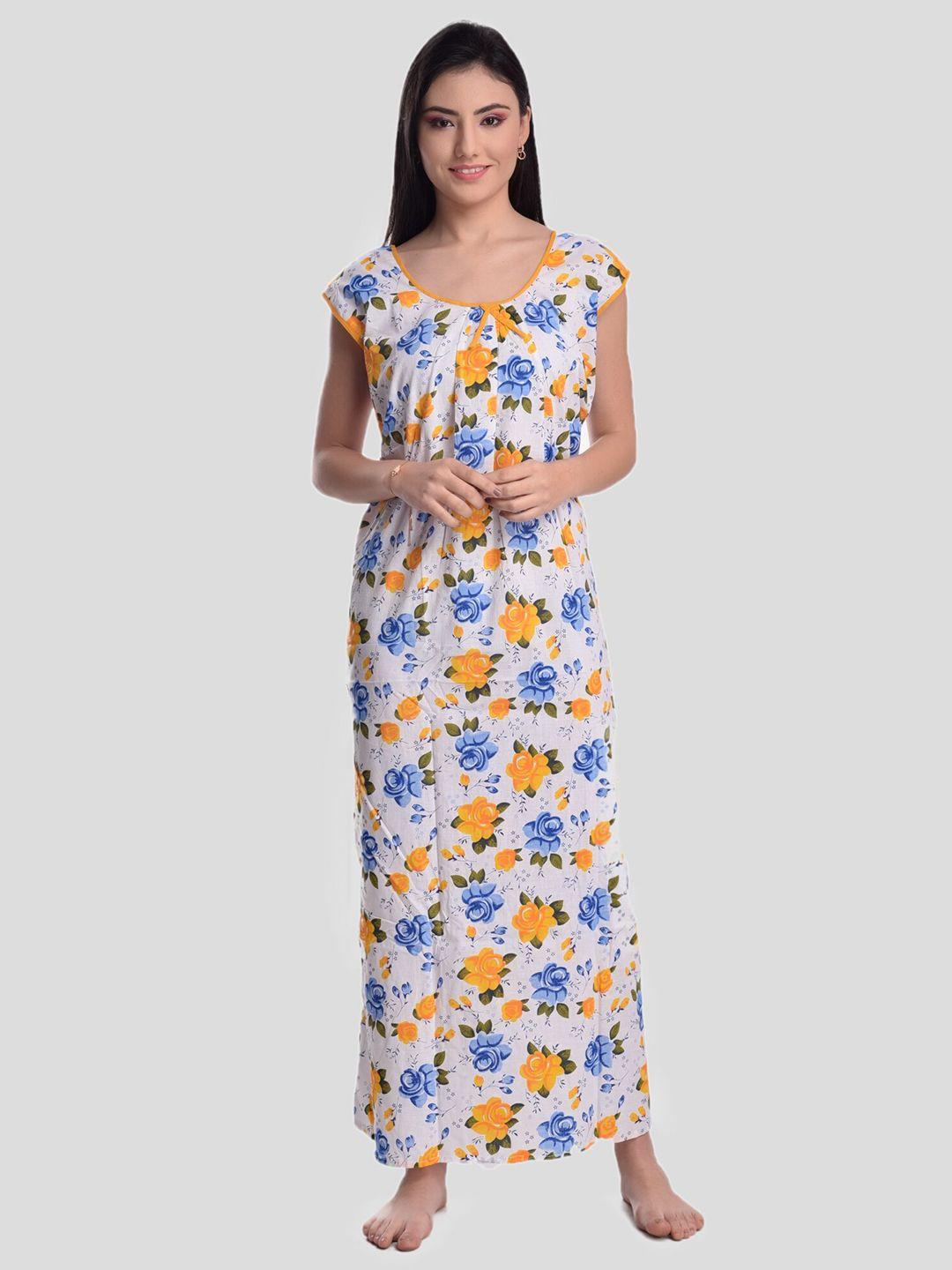 cierge-yellow-&-blue-printed-pure-cotton-maxi-nightdress