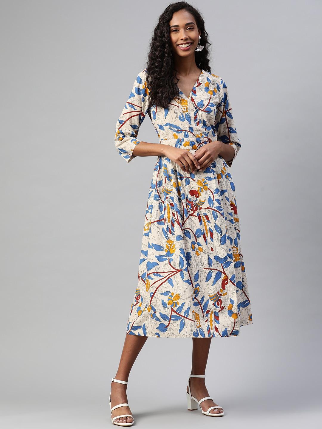 ayaany-off-white-&-blue-floral-print-wrap-midi-dress