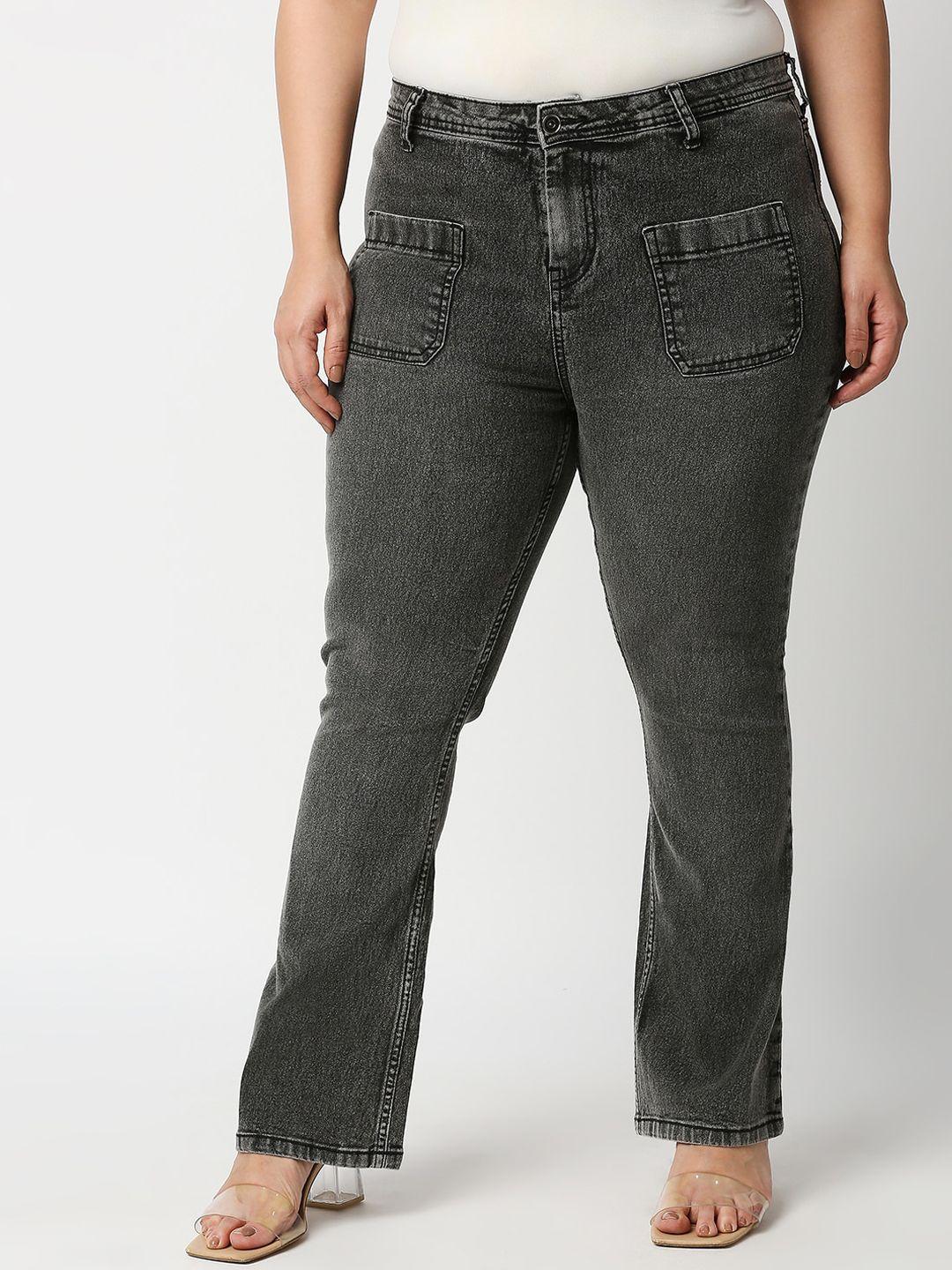 freeform-by-high-star-women-plus-size-charcoal-grey-bootcut-high-rise-low-distress-stretchable-jeans