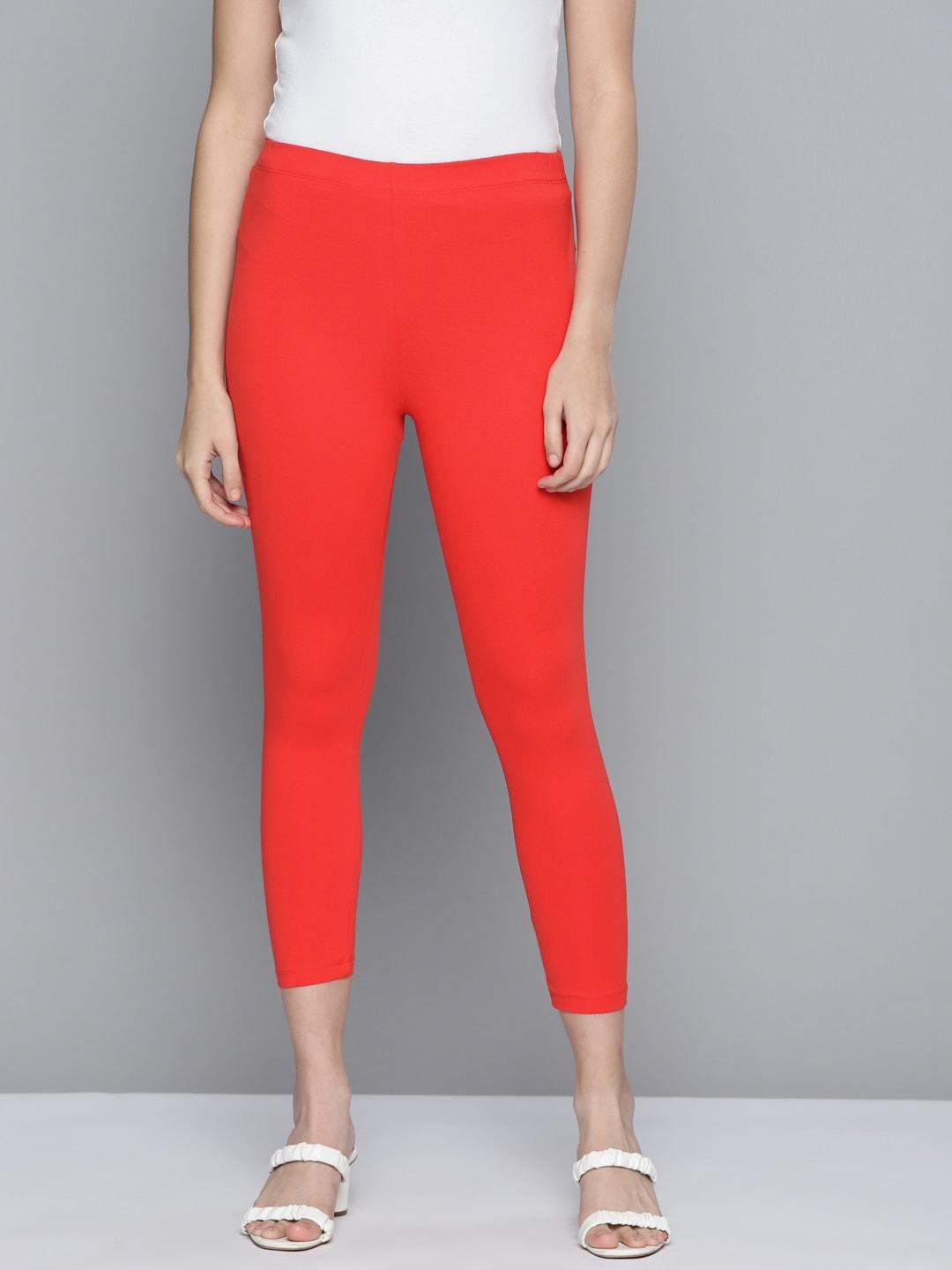 here&now-women-red-solid-ankle-length-leggings