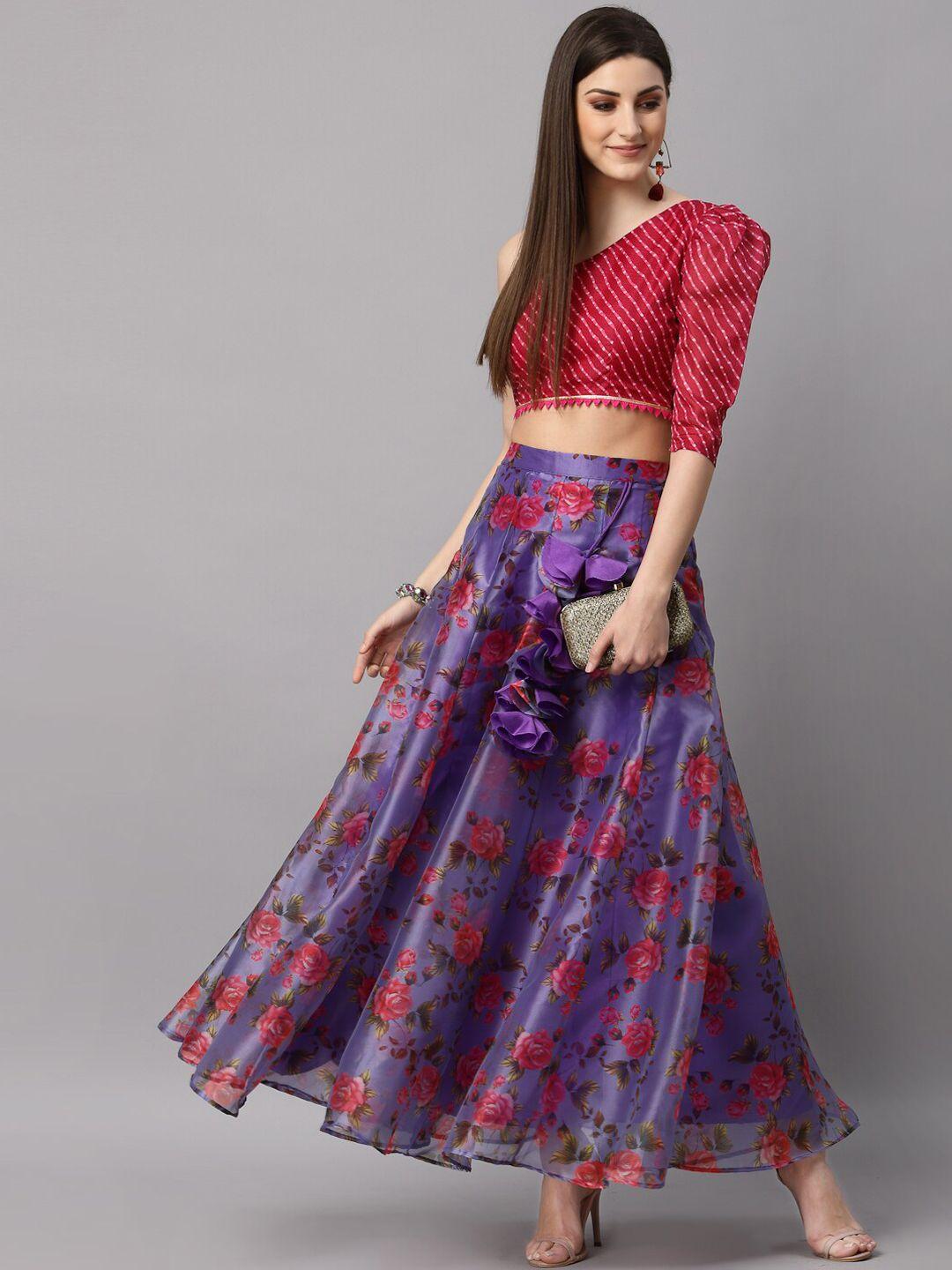 neudis-women-purple-&-red-floral-printed-flared-maxi-lehenga-skirt
