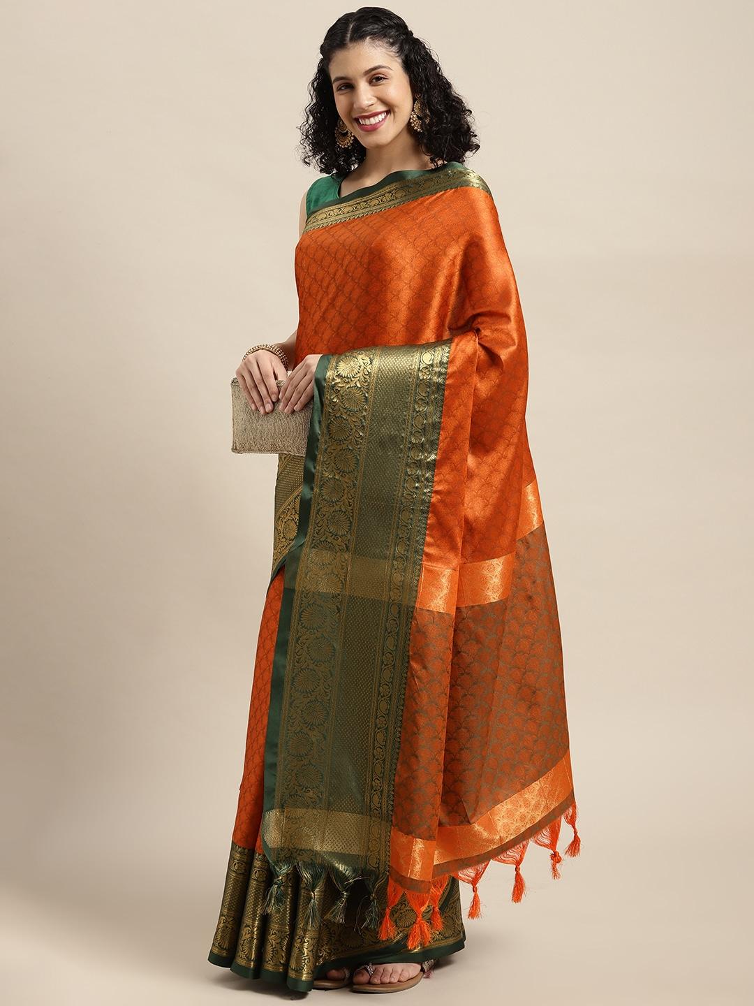 VASTRANAND Orange Woven Design Banarasi Saree