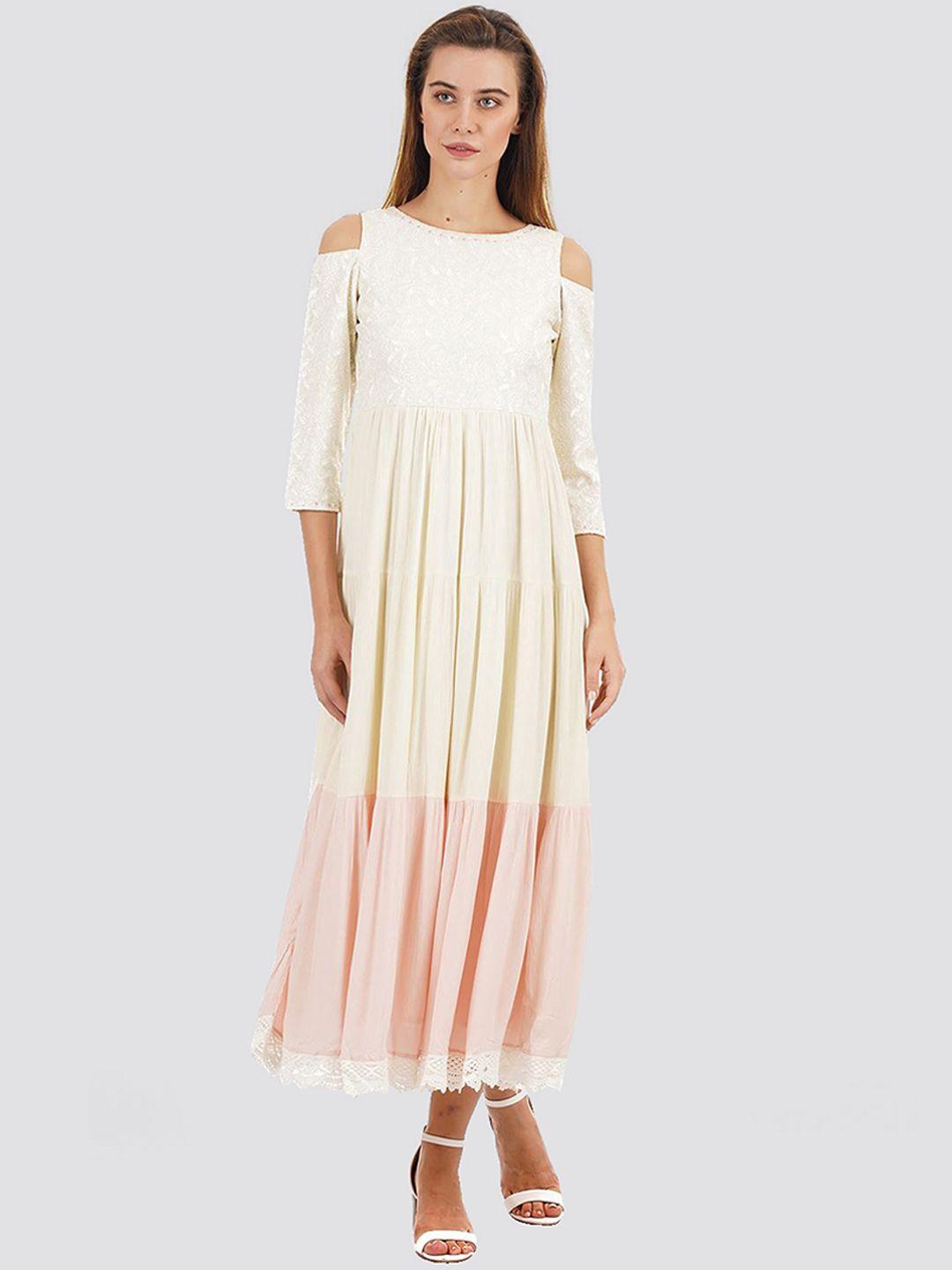ethnicity-women-white-&-pink-colourblocked-maxi-dress