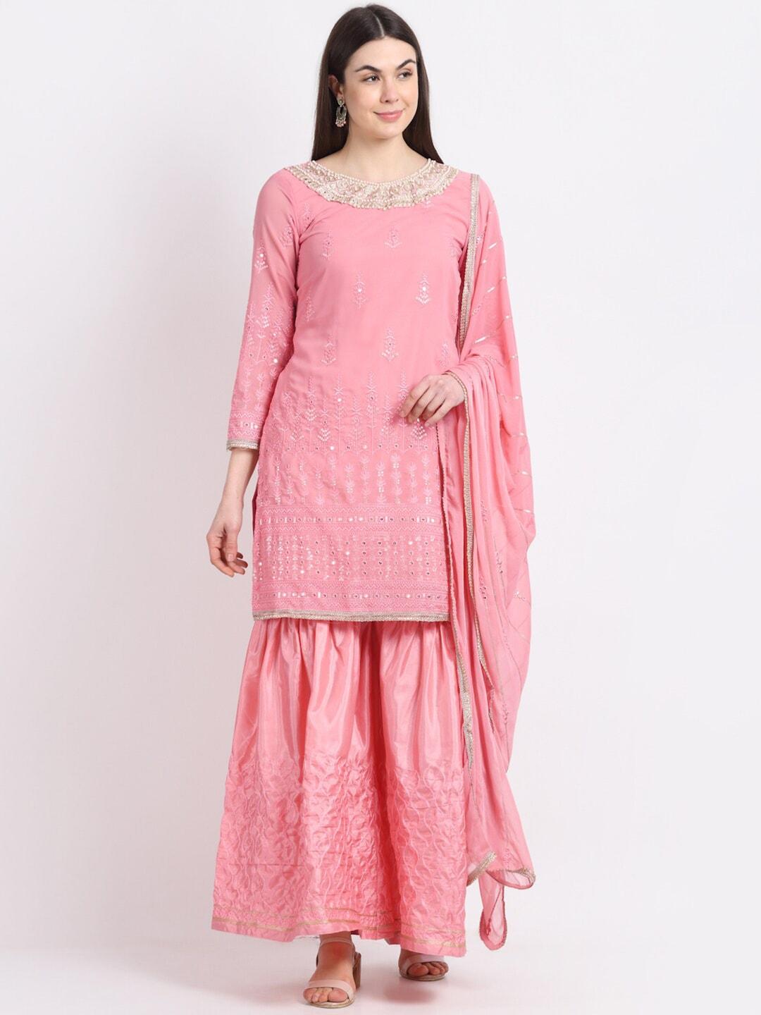 Stylee LIFESTYLE Pink Embroidered Unstitched Dress Material