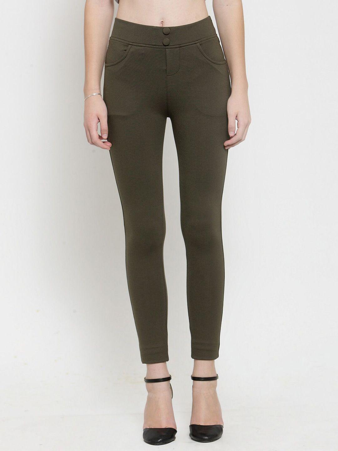 Clora Creation Women Olive-Green Solid Jeggings