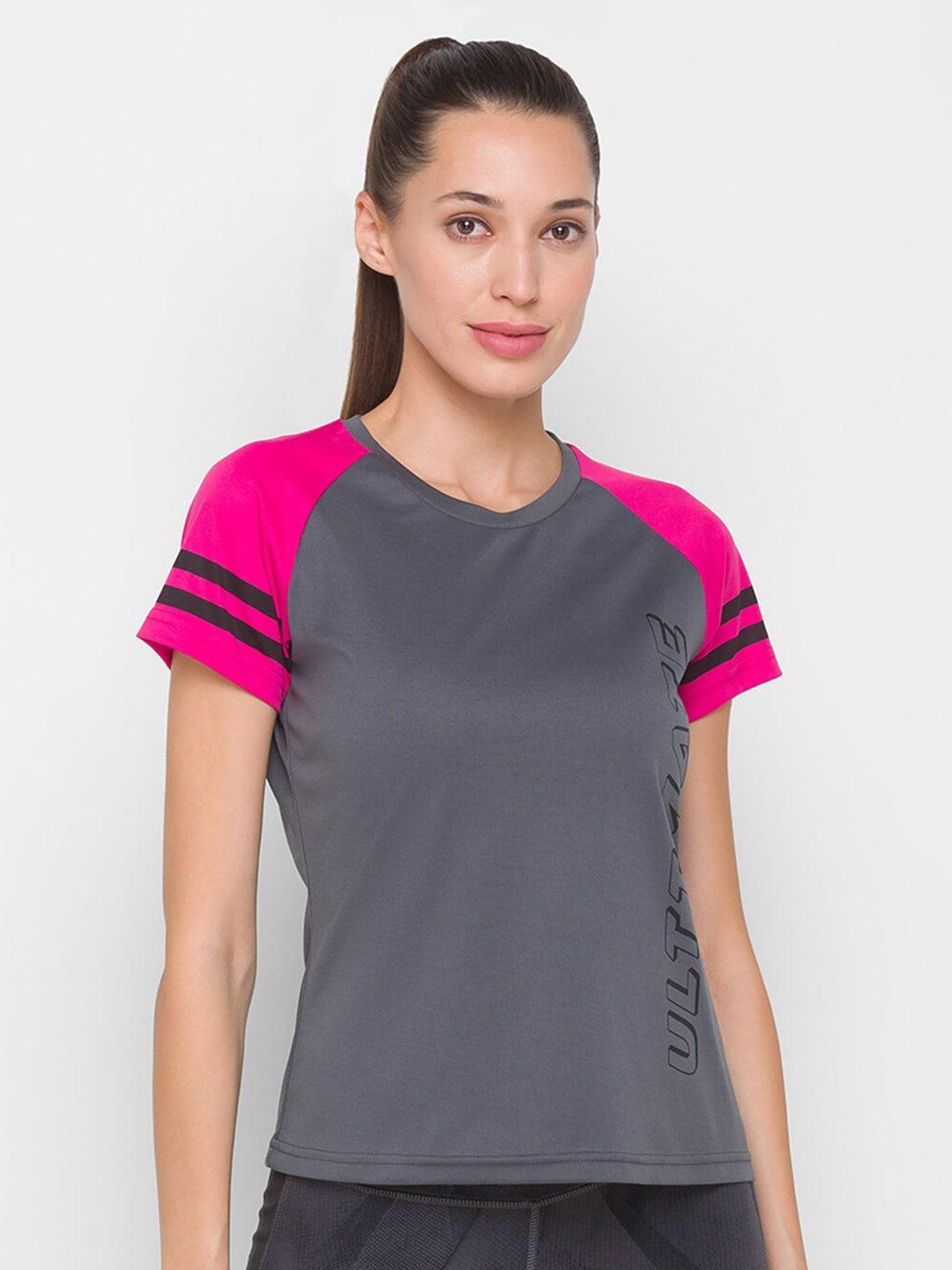 Globus Women Grey & Fuchsia Pink Typography Printed T-shirt