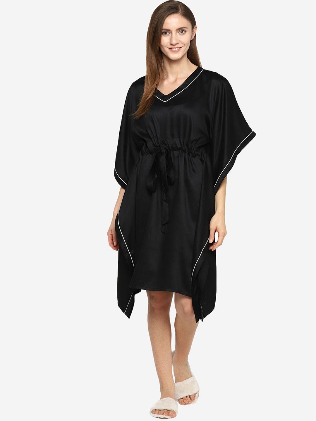 shopbloom-women-black-solid-cotton-kaftan-nightdress
