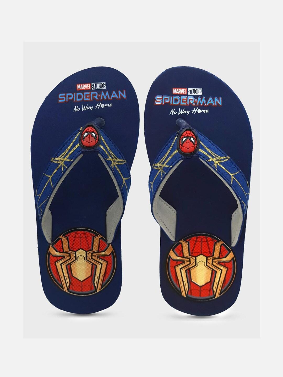 Kids Ville Boys Navy Blue & Red Spiderman Printed Rubber Thong Flip-Flops
