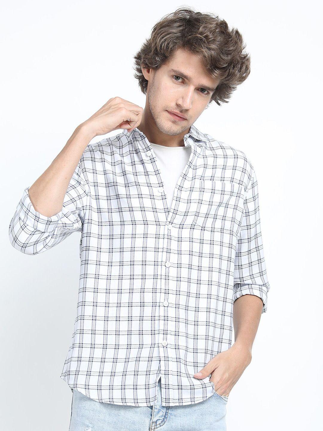 ketch-men-white-&-navy-blue-slim-fit-checked-casual-shirt