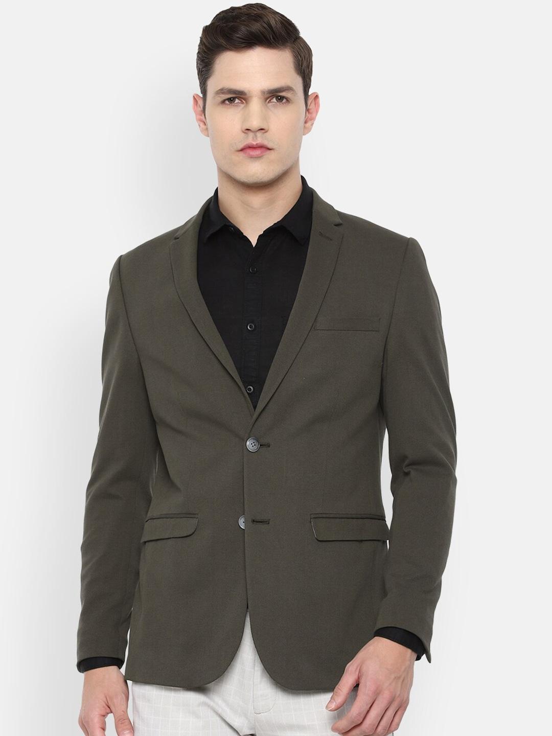 Louis Philippe Sport Men Olive Green Single-Breasted Slim-Fit Pure Cotton Formal Blazer