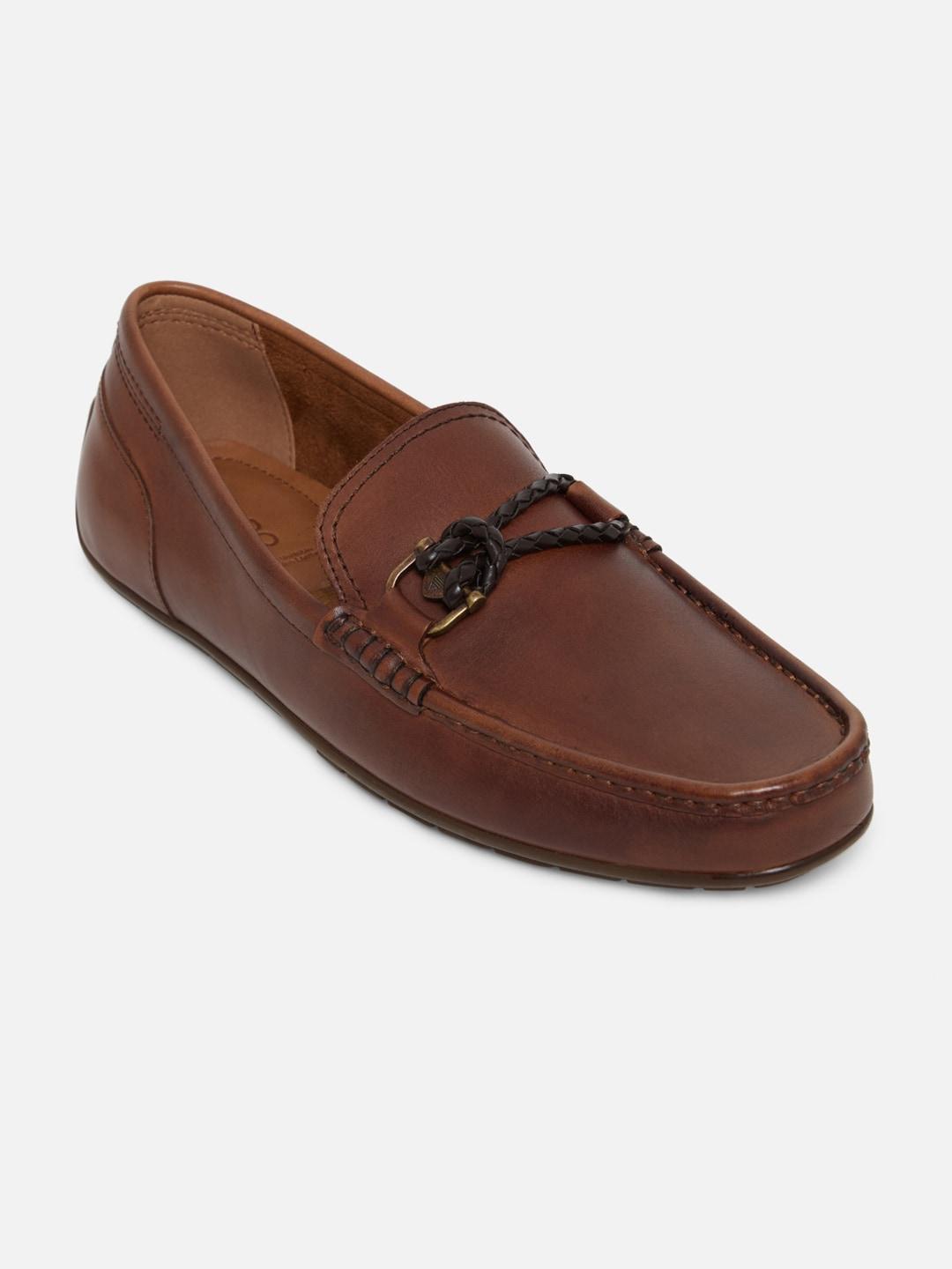 ALDO Men Brown Textured Leather Loafers