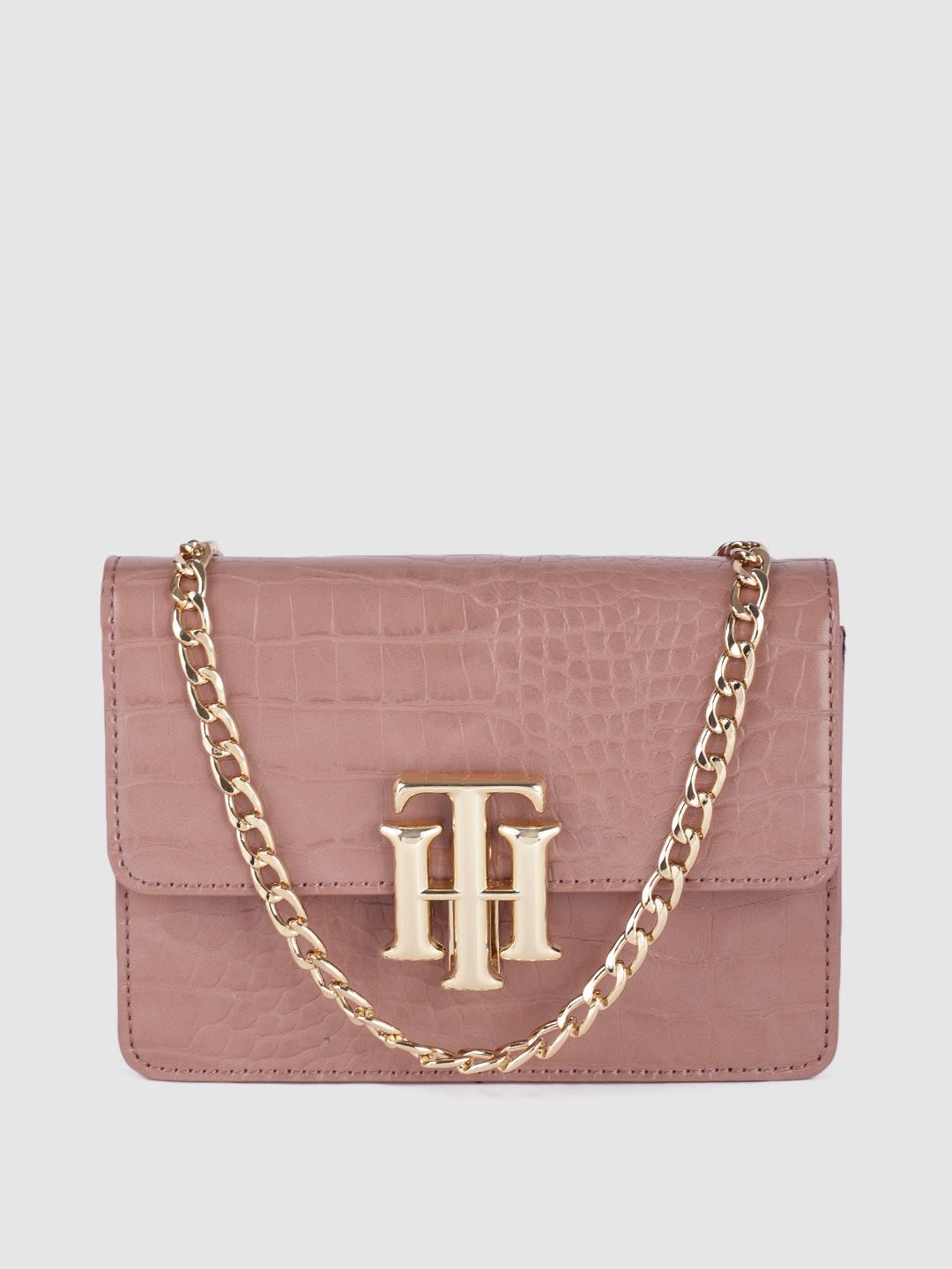 Tommy Hilfiger Pink Textured PU Structured Sling Bag