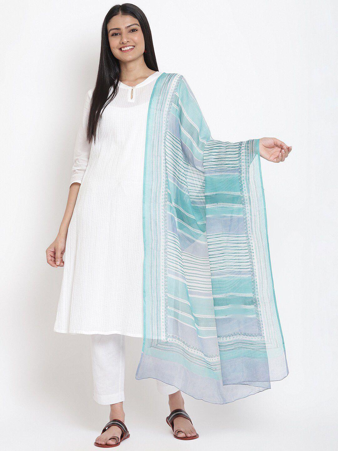 fabindia-women-blue-&-white-striped-cotton-silk-dupatta