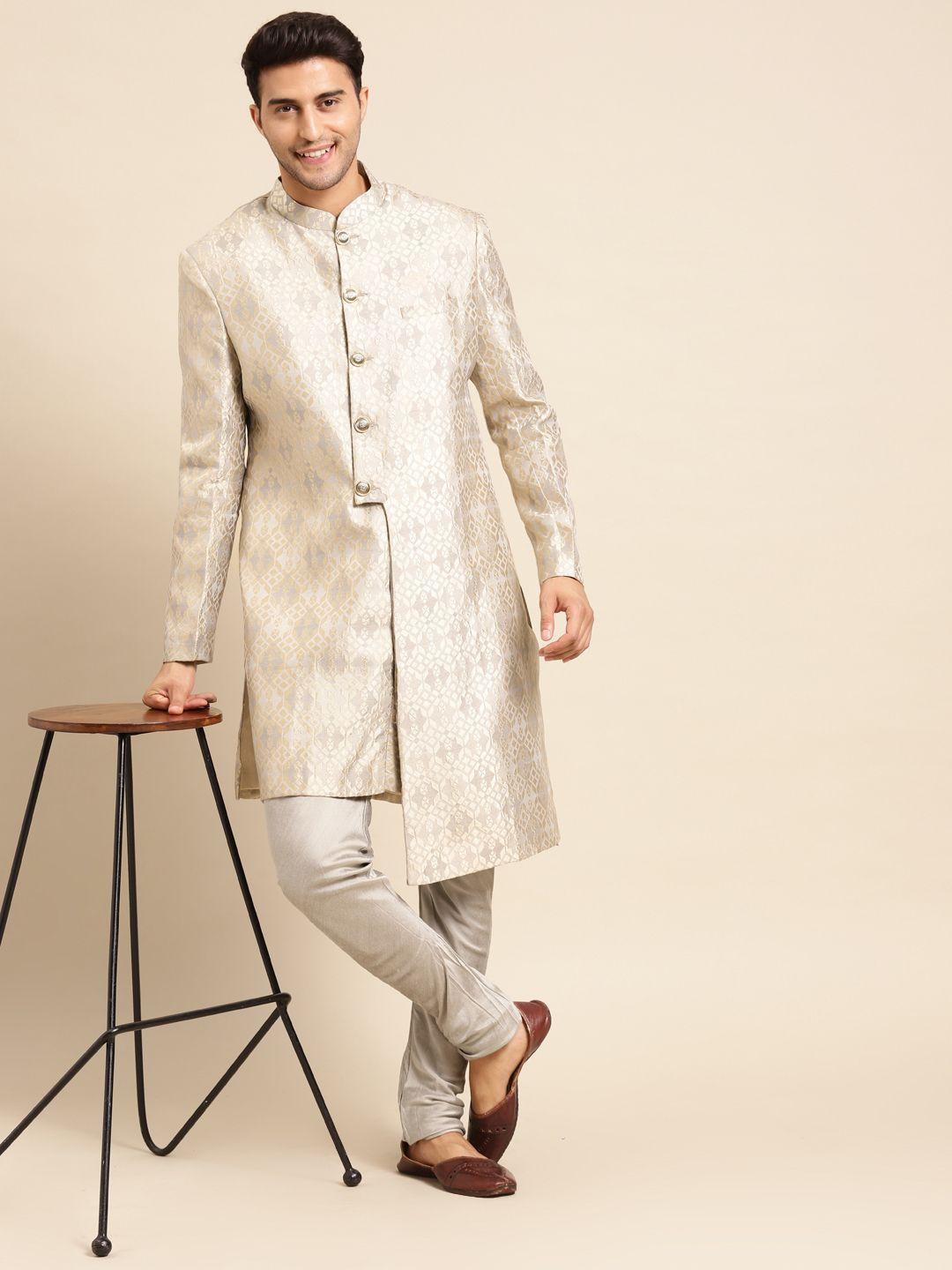 kisah-men-grey-woven-design-mandarin-collar-sherwani
