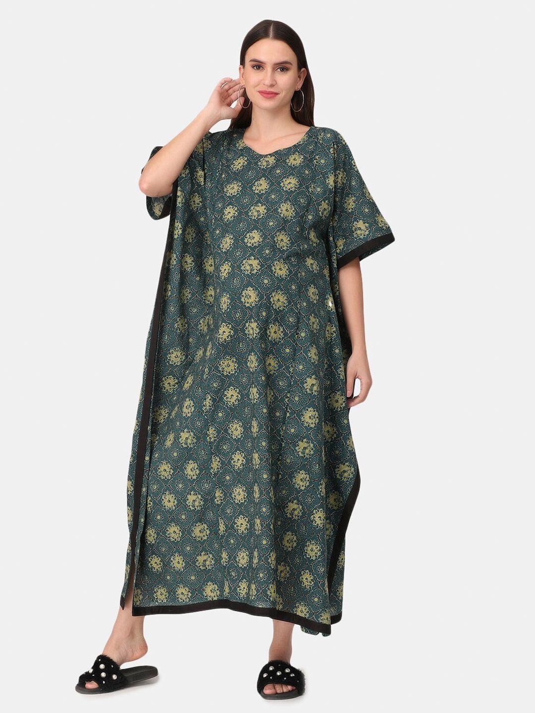 the-mom-store-green-printed-maternity-pure-cotton-maxi-nightdress