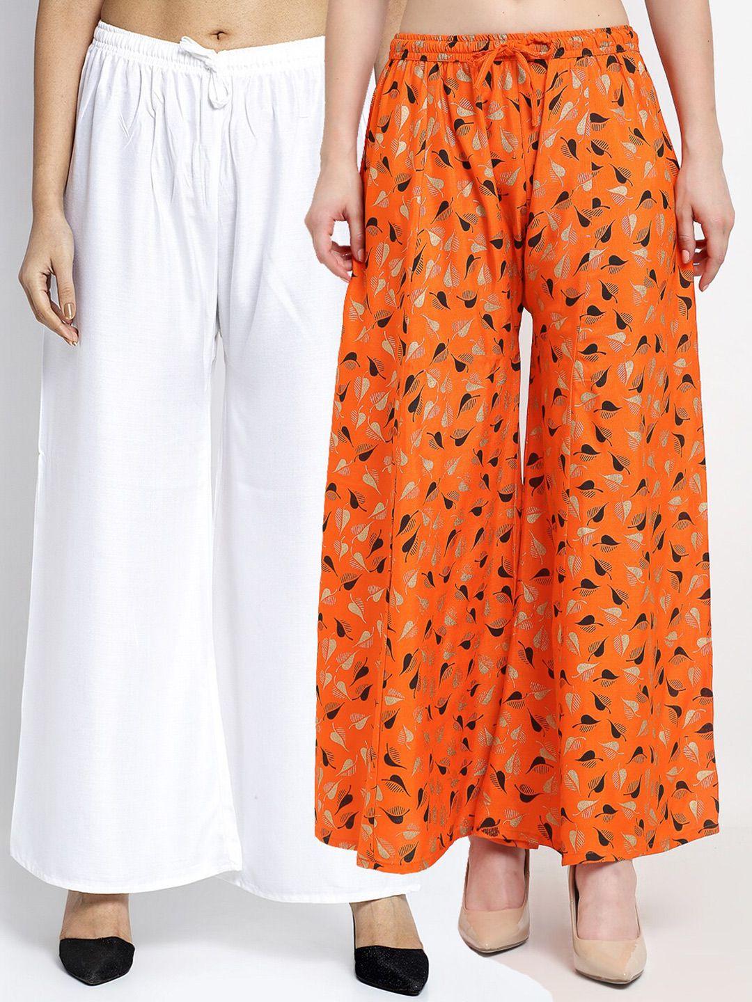 gracit-women-set-of-2-white-&-orange-printed-palazzos