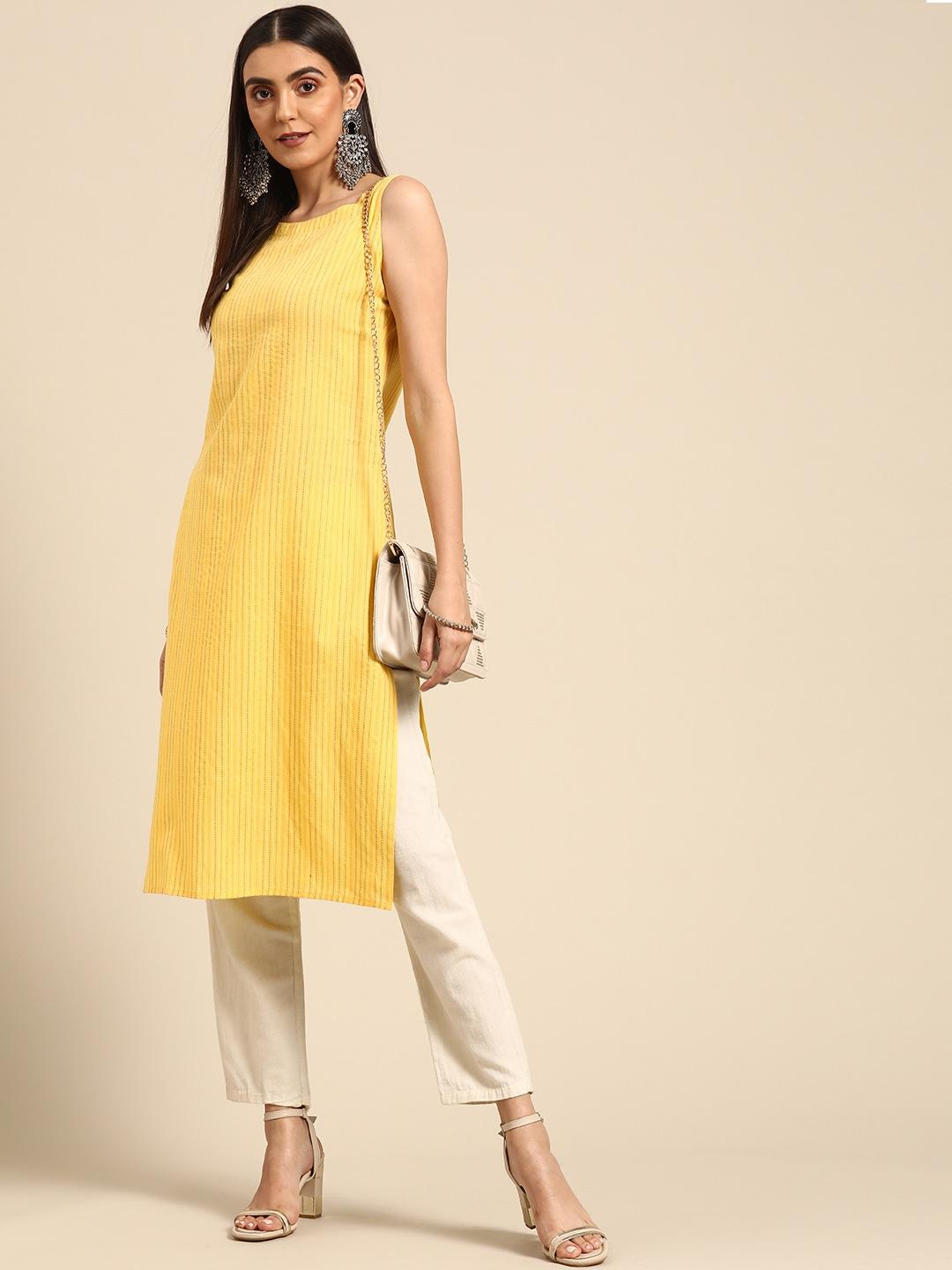 anayna-women-yellow-pure-cotton-kantha-work-striped-kurta
