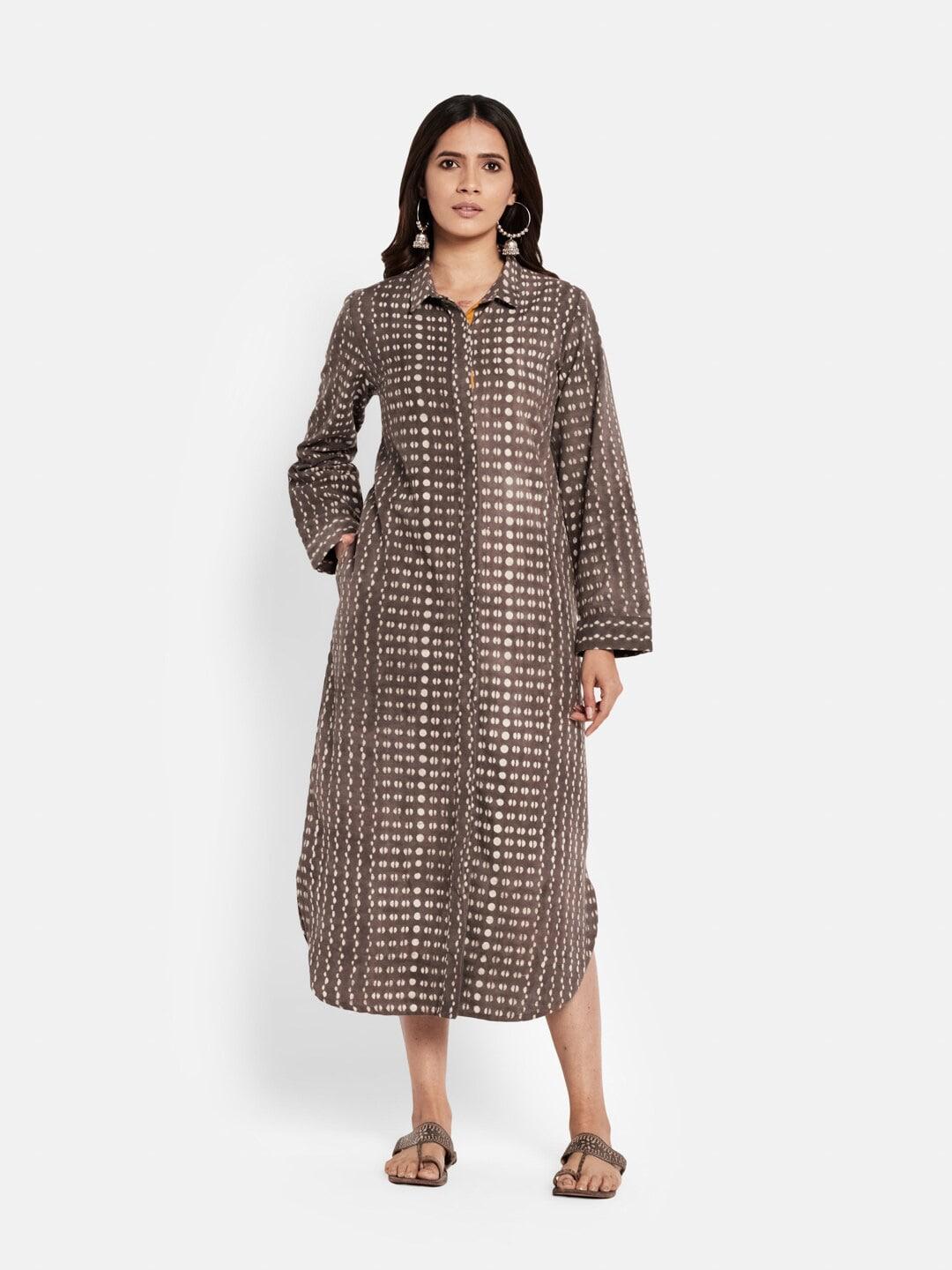fabindia-grey-geometric-printed-a-line-midi-dress