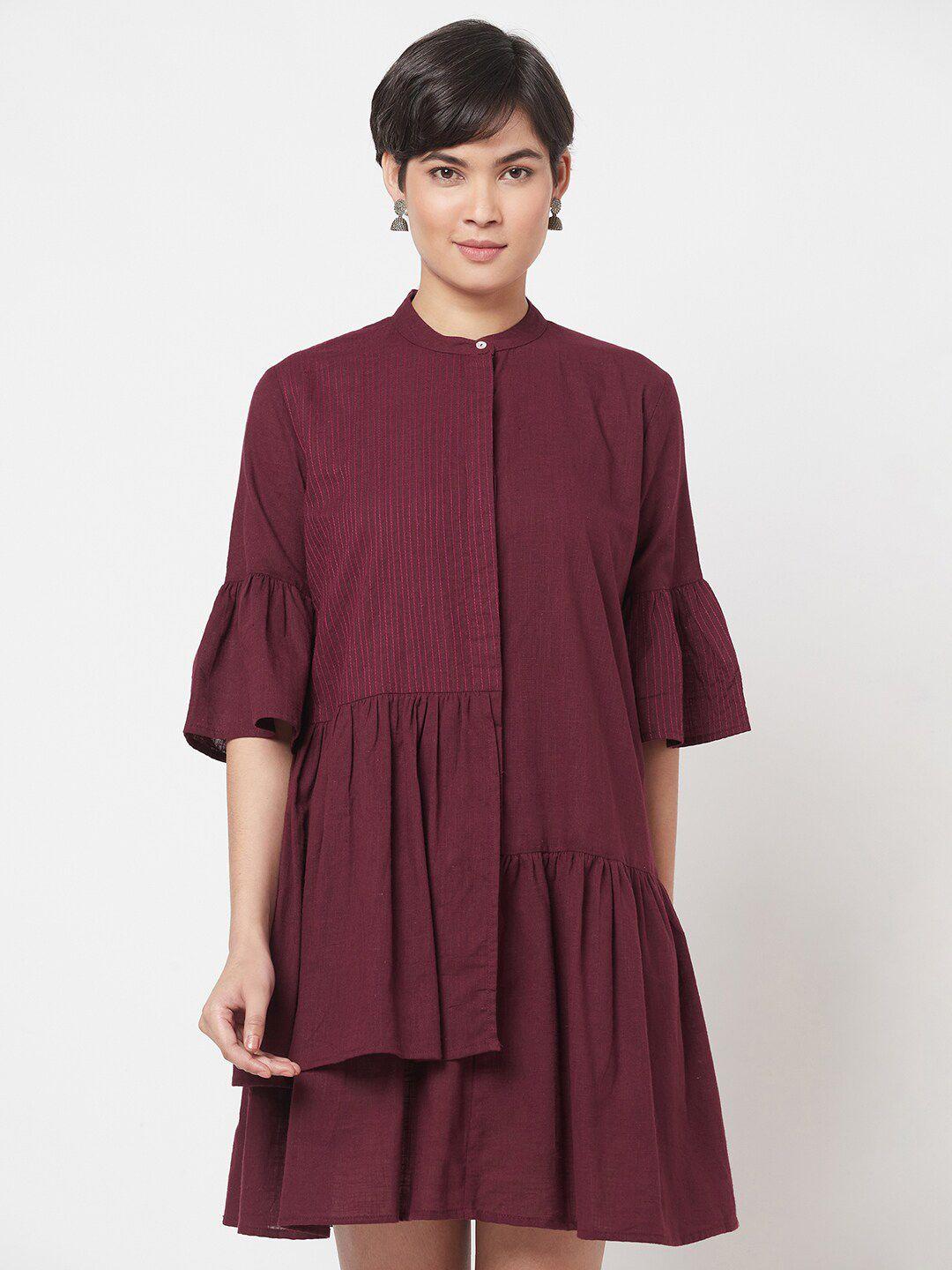 fabindia-maroon-a-line-bell-sleeves-dress