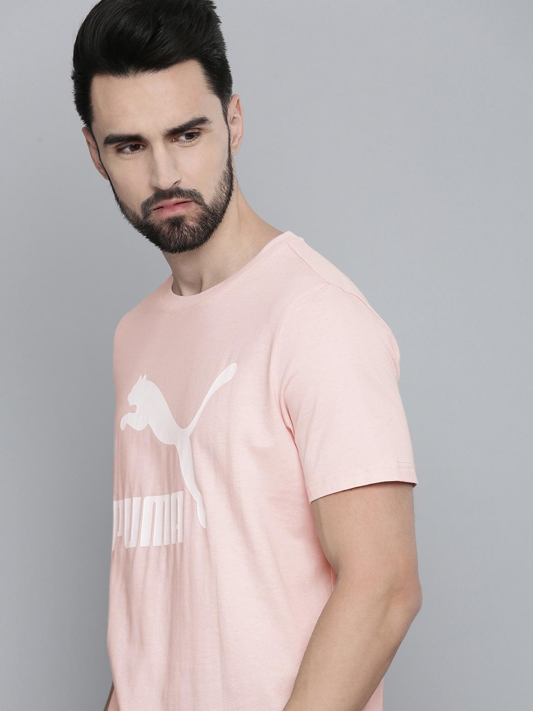 Puma Men Light Pink Brand Logo Printed Pure Cotton T-shirt