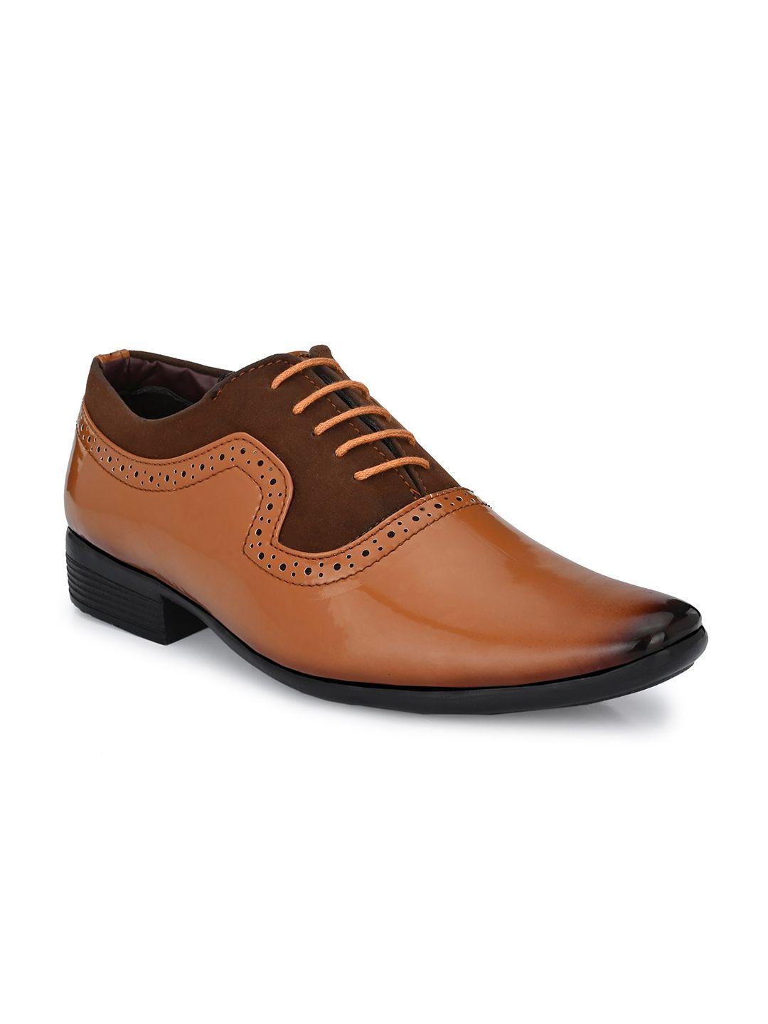 mr.wonker Men Tan Highly Comfortable Synthetic Patent Lightweight Formal Derby Shoes