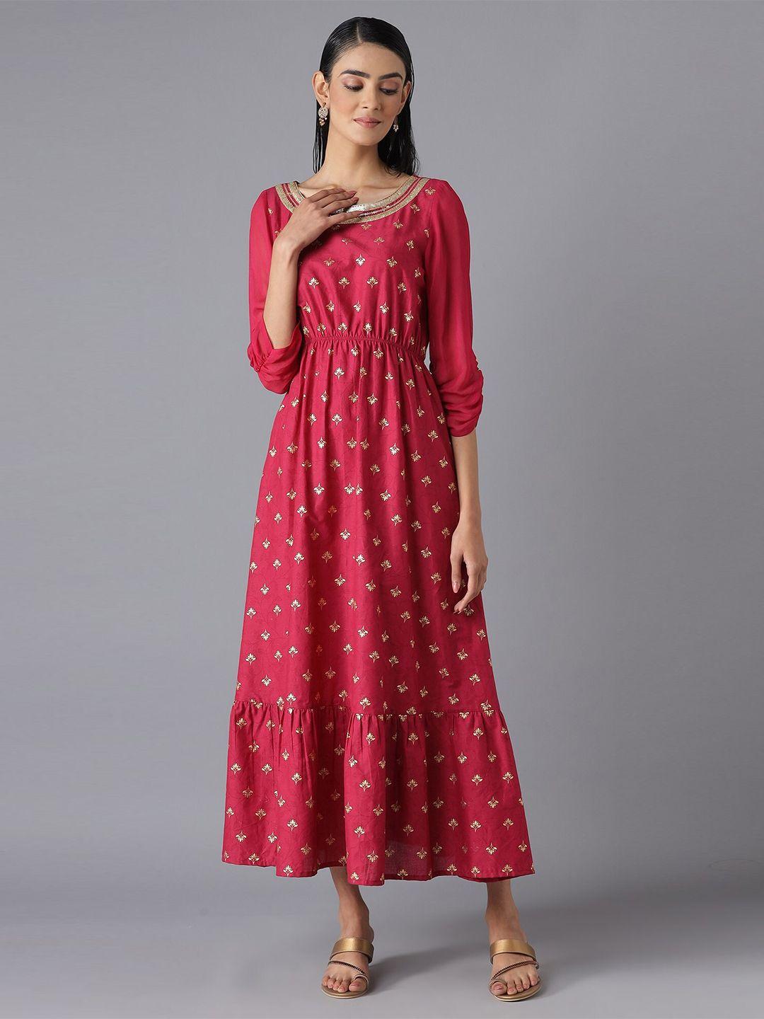 aurelia-women-pink-&-gold-toned-ethnic-motifs-maxi-cotton-dress