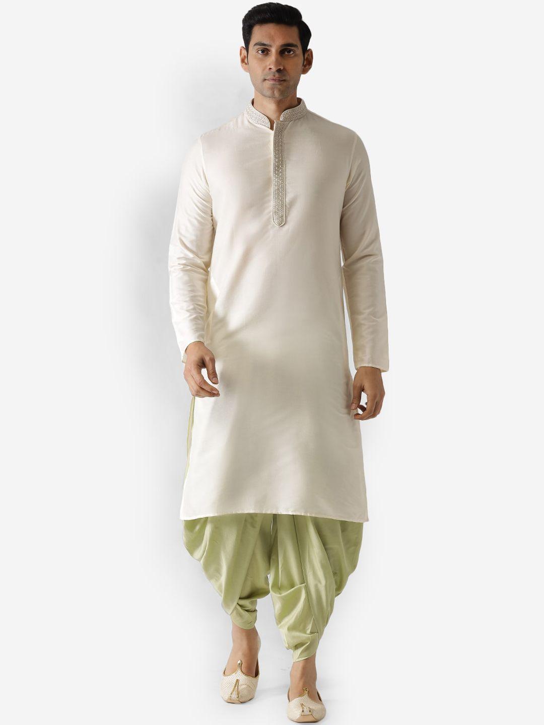 kisah-men-off-white-&-pastel-green-kurta-with-dhoti-pants